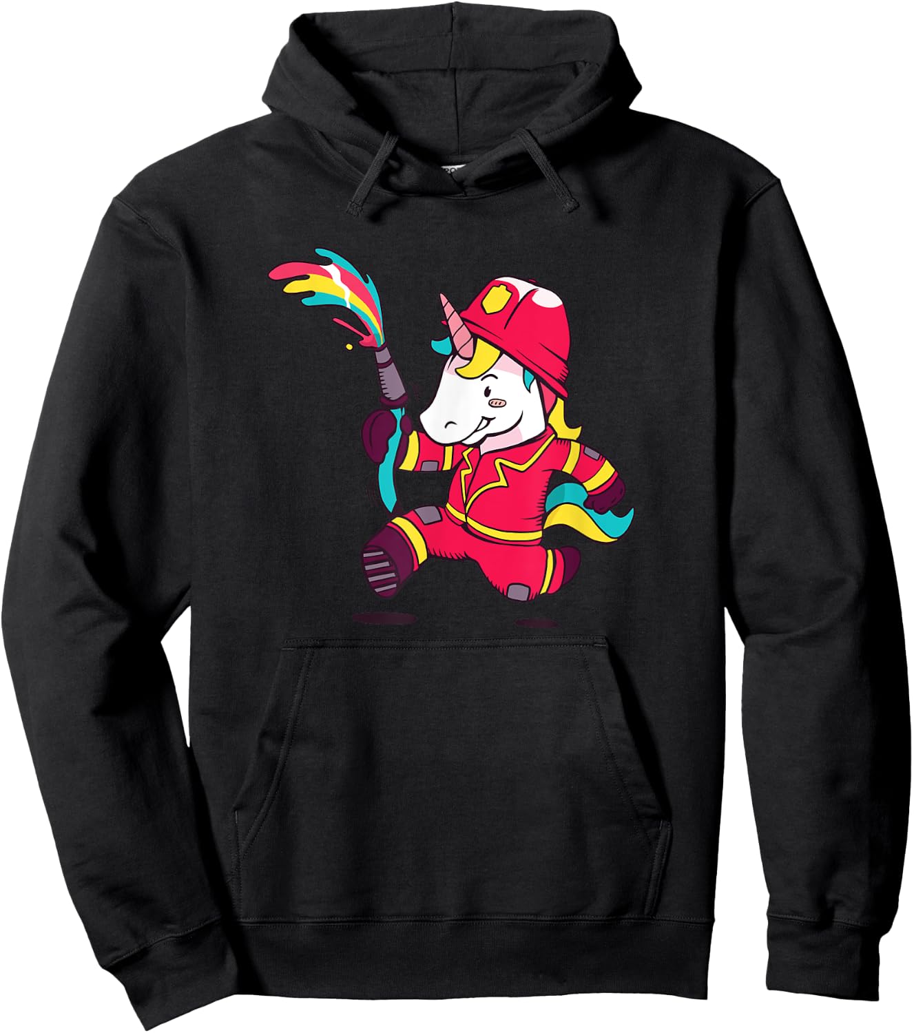 Unicorn Firefighter Cute Fireman Gift Kids Girls Hoodie - Hoodie | Black