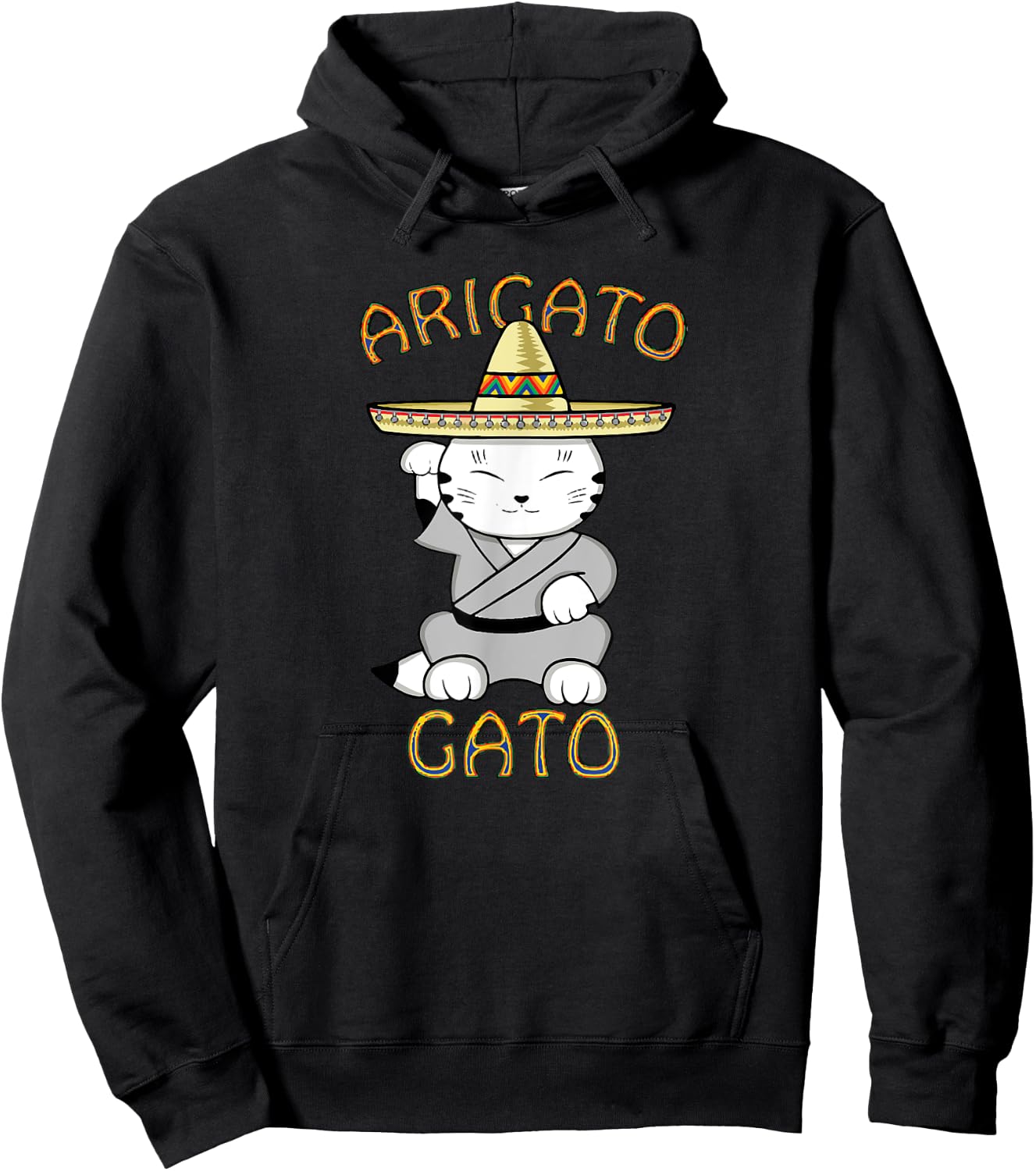 Arigato Gato Japanese Mexican Neko Kawaii Anime Cat Men Women Girls Kids Hoodie - Hoodie | Black