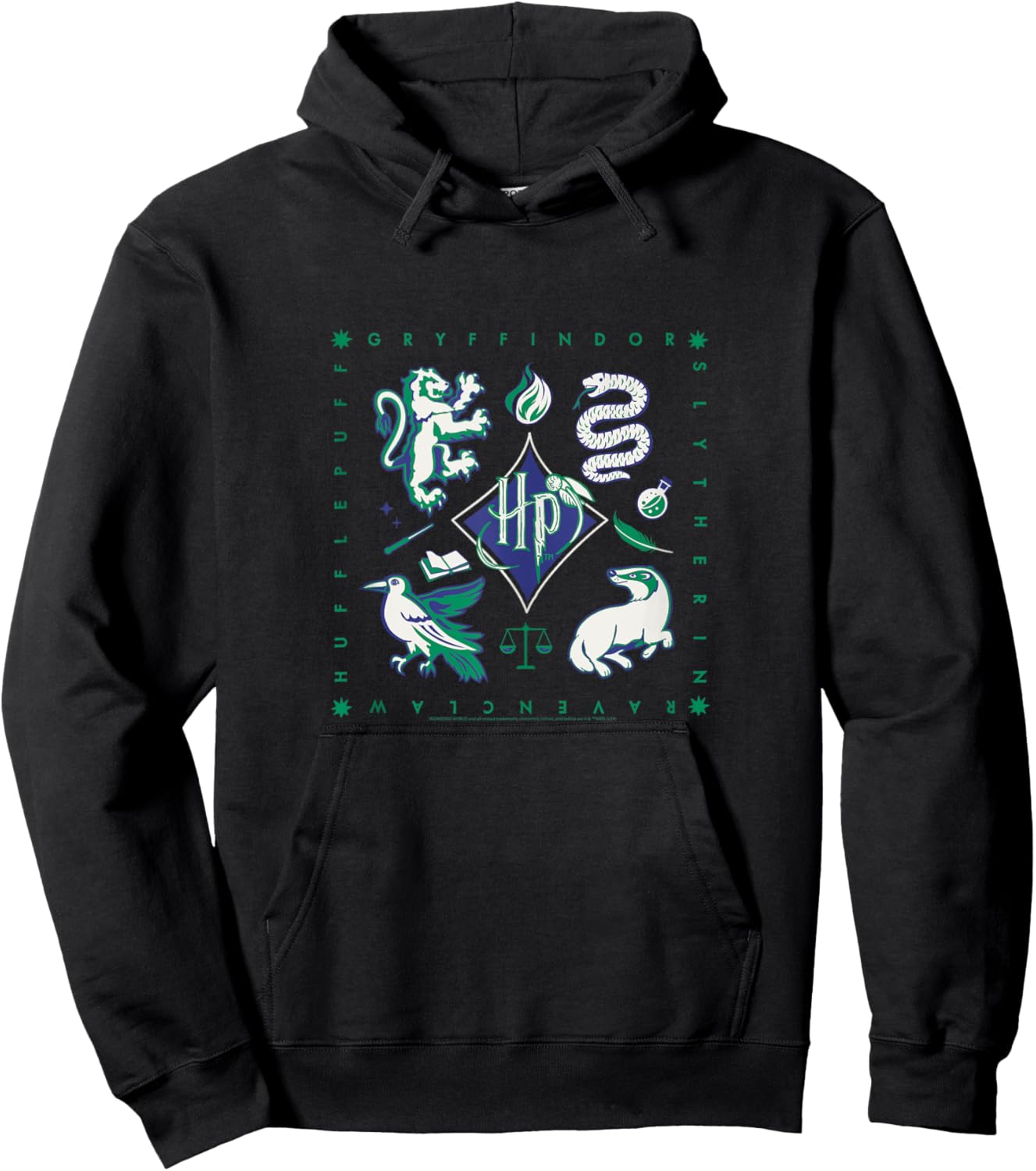 Amazon Essentials Harry Potter Hogwarts Houses Square Hoodie - Hoodie | Black