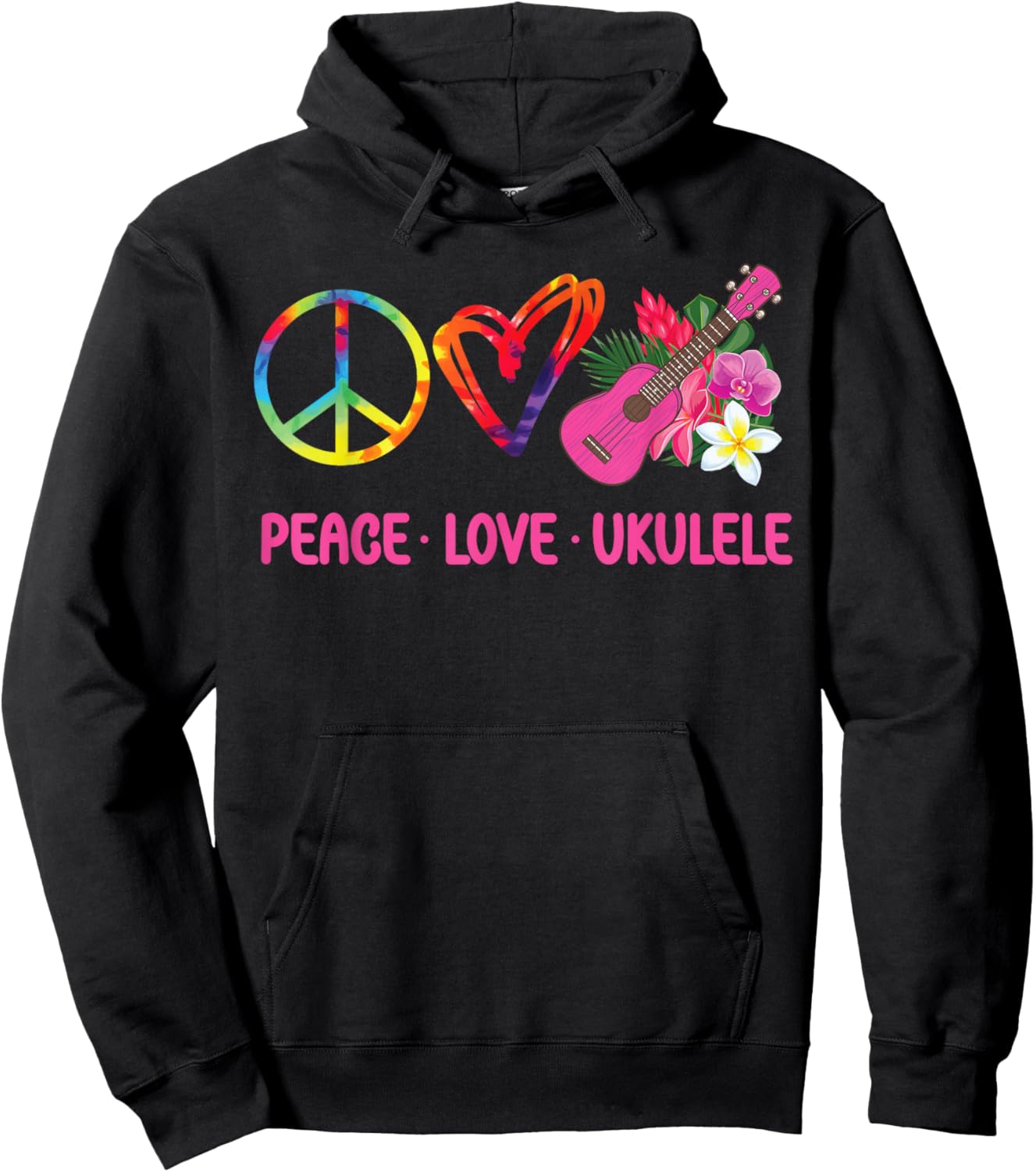 Hawaiian Ukulele Uke Tie Dye Peace Love Ukulele Hoodie - Hoodie | Black