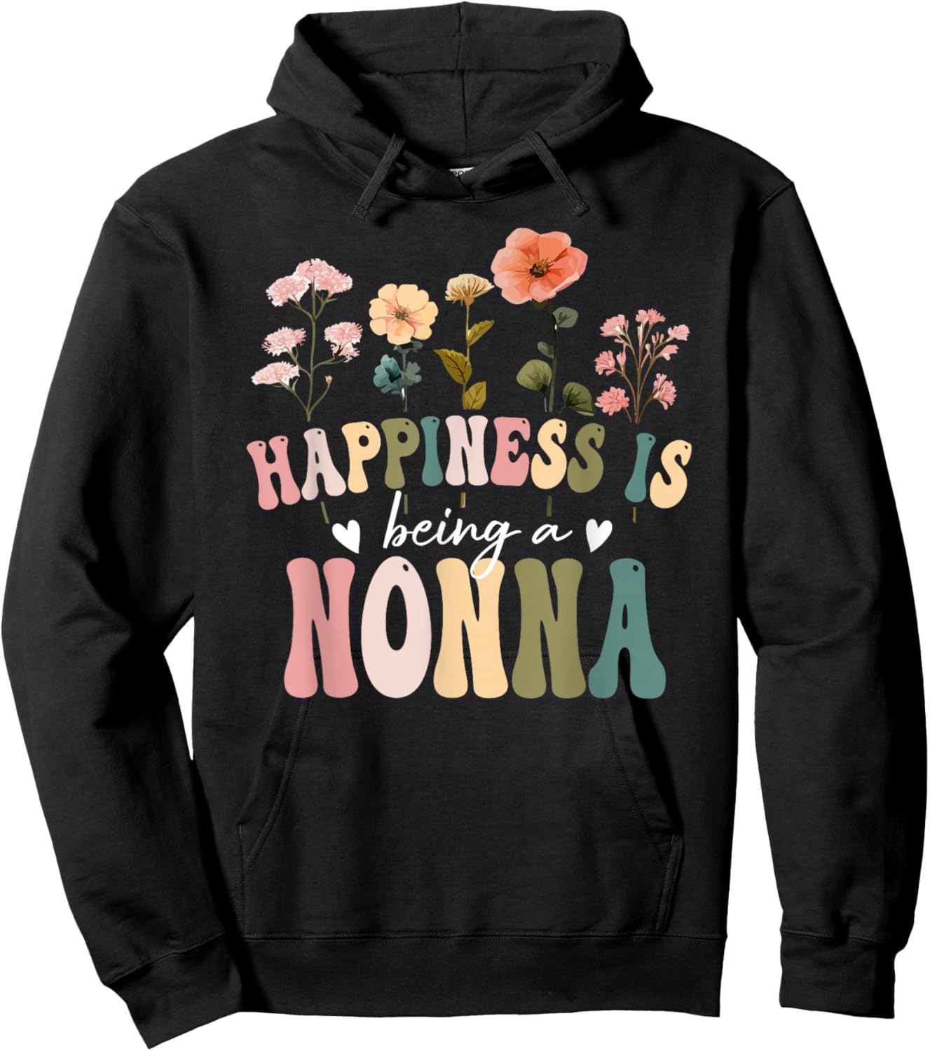 Happiness is Being a Nonna Floral Design Nonna Mother's Day Hoodie - Hoodie | Black