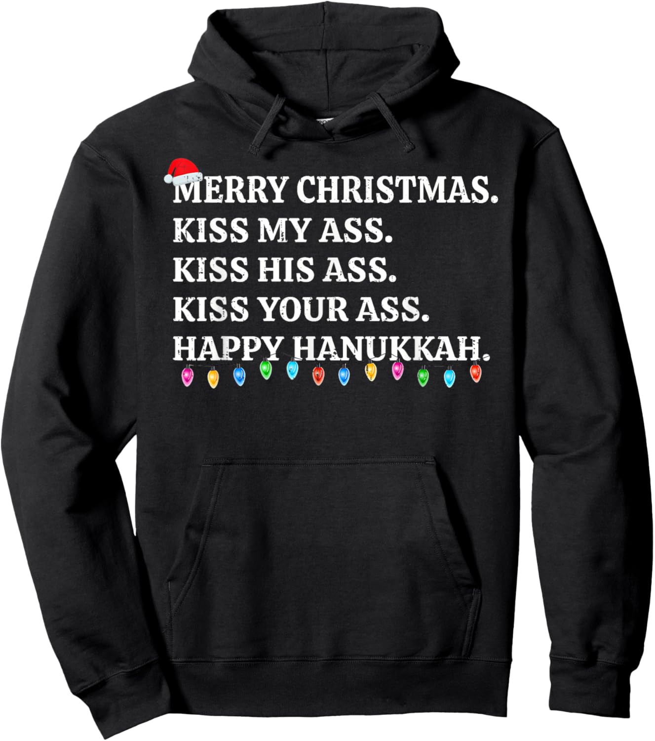 Merry Christmas Funny Kiss My Ass Xmas Men & Women -Adults Black Small Modern Short Sleeve Winter Hoodie - Hoodie | Black