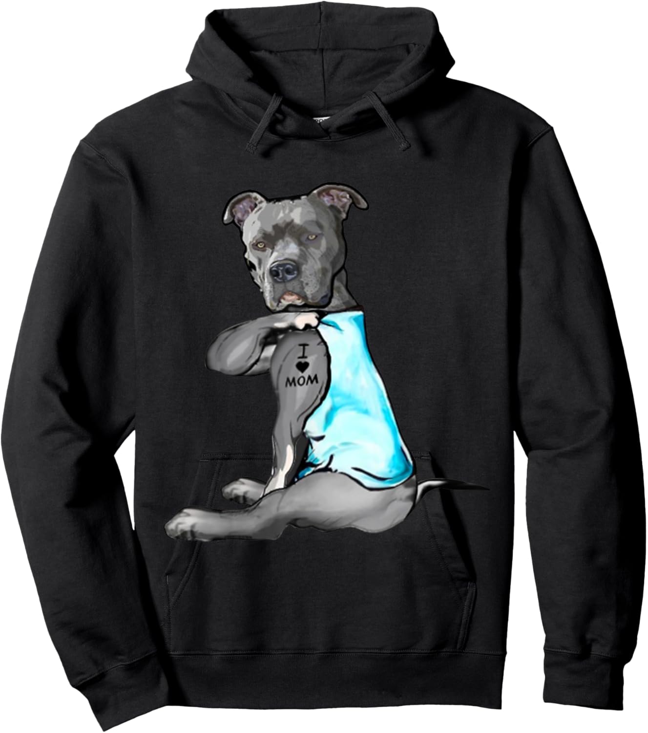 Funny Women Gifts Dog Pitbull I Love Mom Tattoo Gift Hoodie - Hoodie | Black