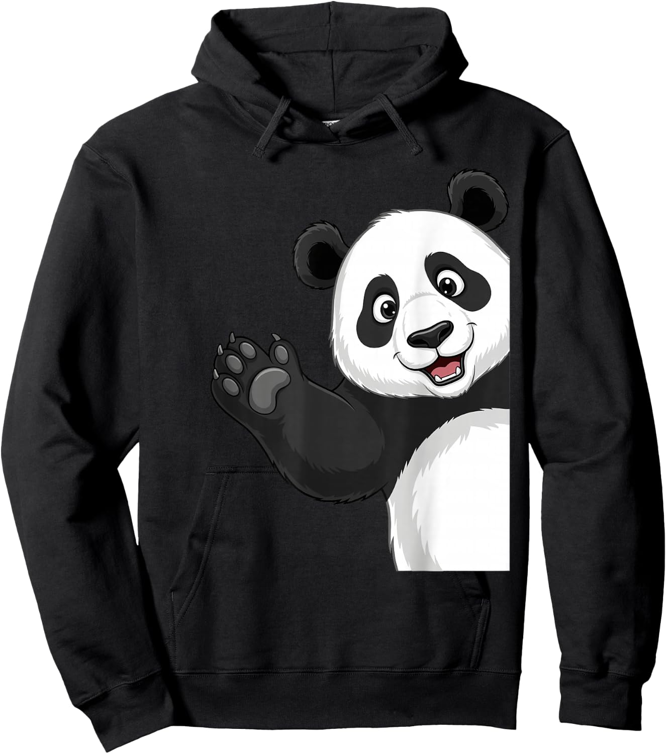Kawaii Panda Waving Hand Cute Smiling Panda Hoodie - Hoodie | Black