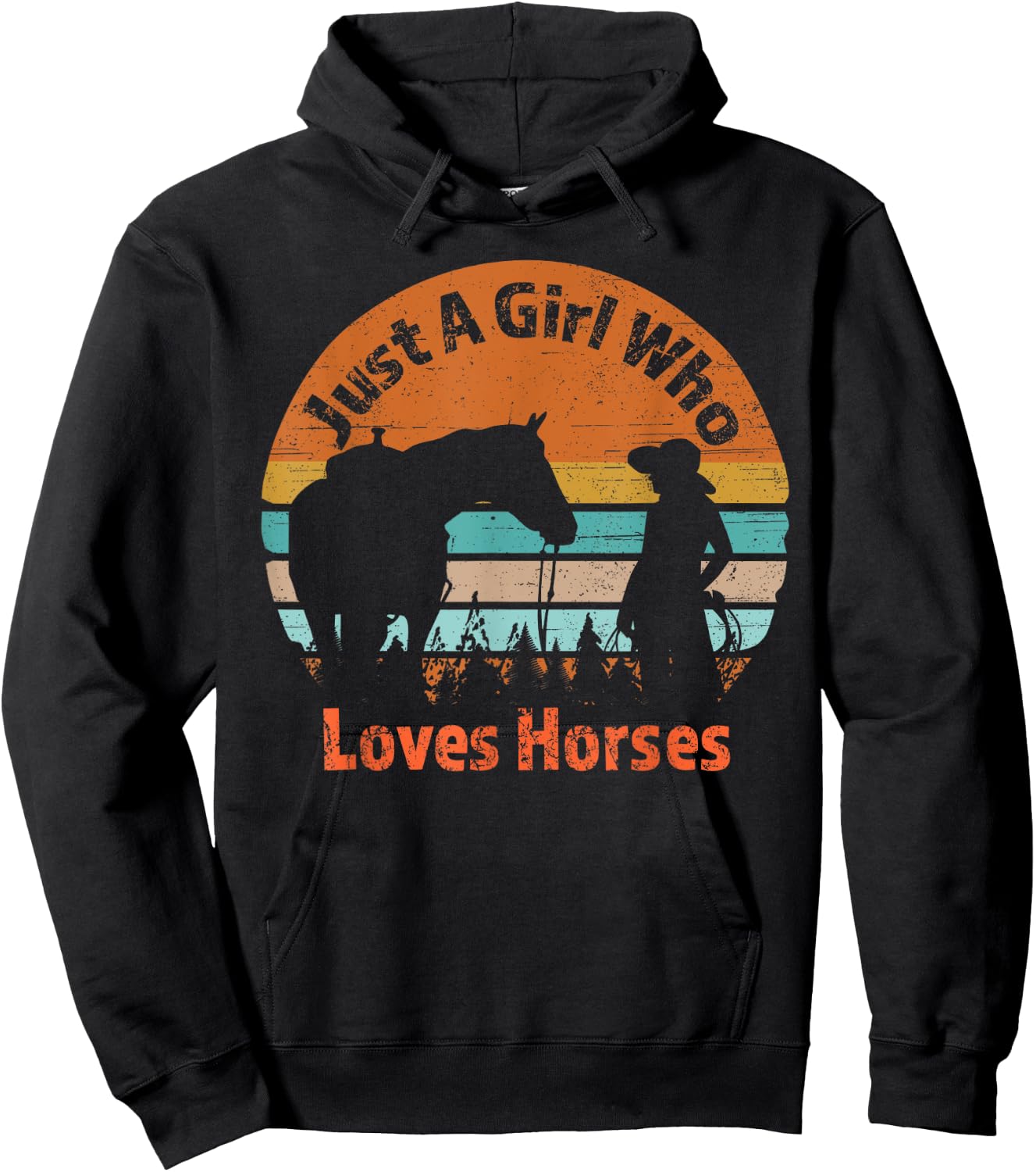 Just A Girl Who Loves Her Horse Retro Sunset Silhouette Gift Hoodie - Hoodie | Black