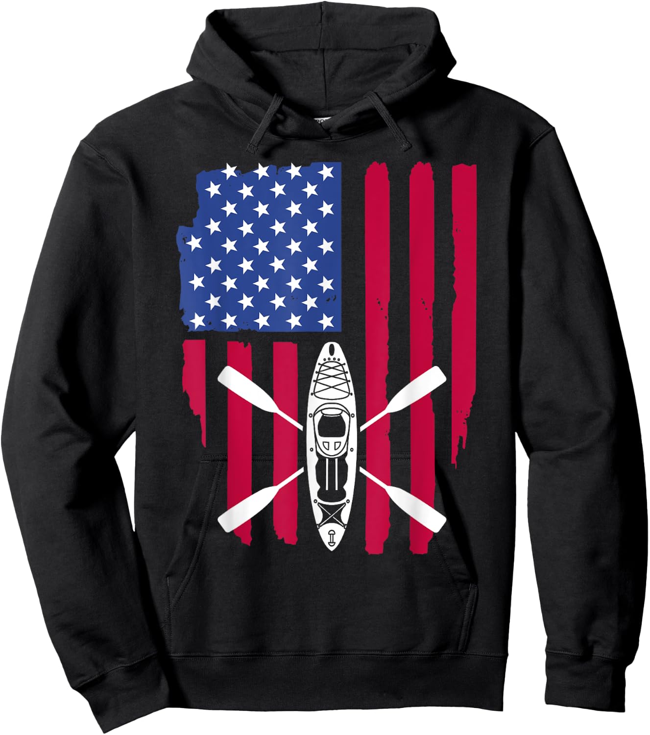 Cool Kayaking Women Kayak Fishing USA American Flag Hoodie - Hoodie | Black