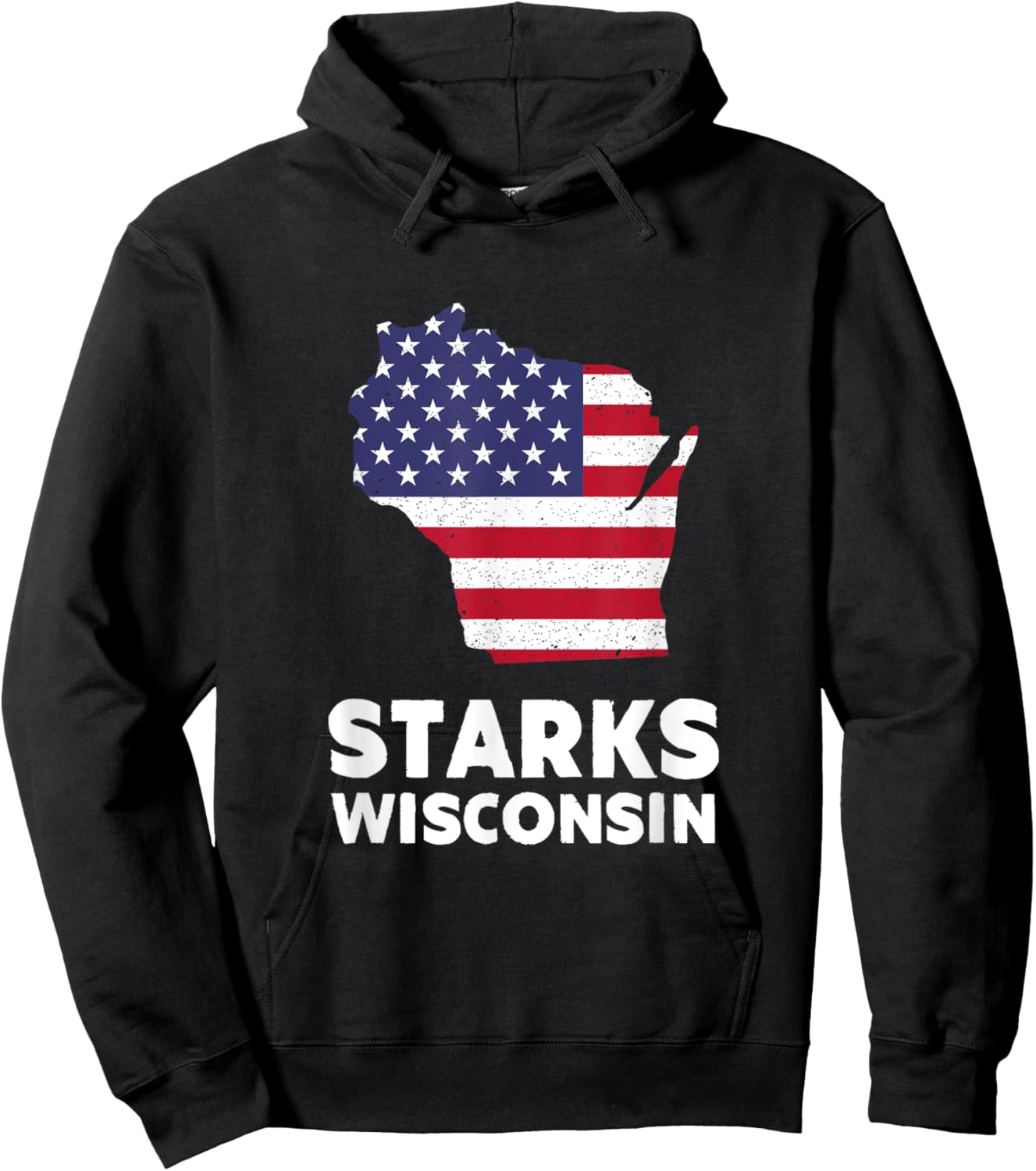 Distressed Patriotic USA Flag Starks, Wisconsin Women Men Hoodie - Hoodie | Black