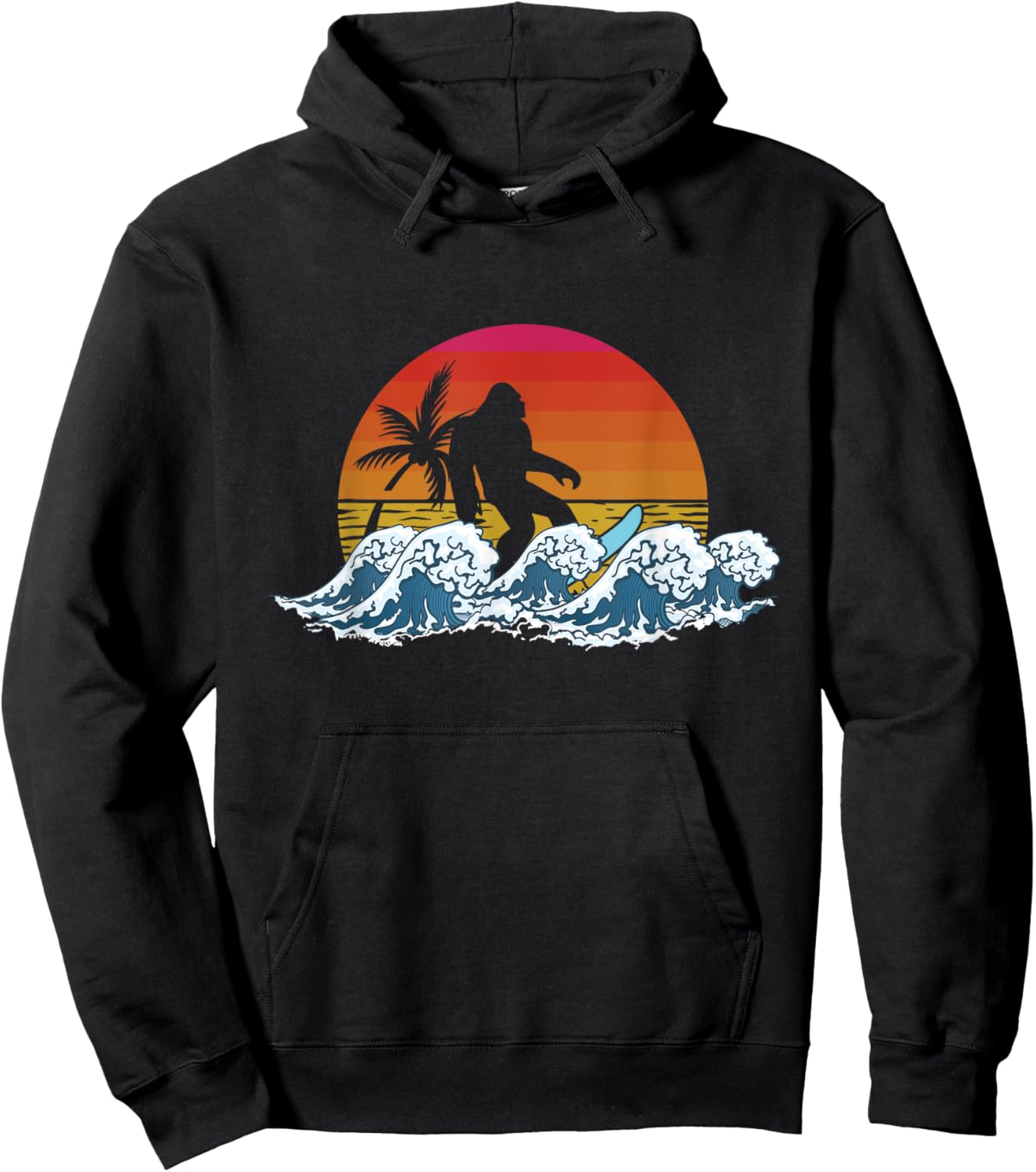 Retro Yeti Sasquatch Bigfoot Surfer | Surfing Summer Hoodie - Hoodie | Black