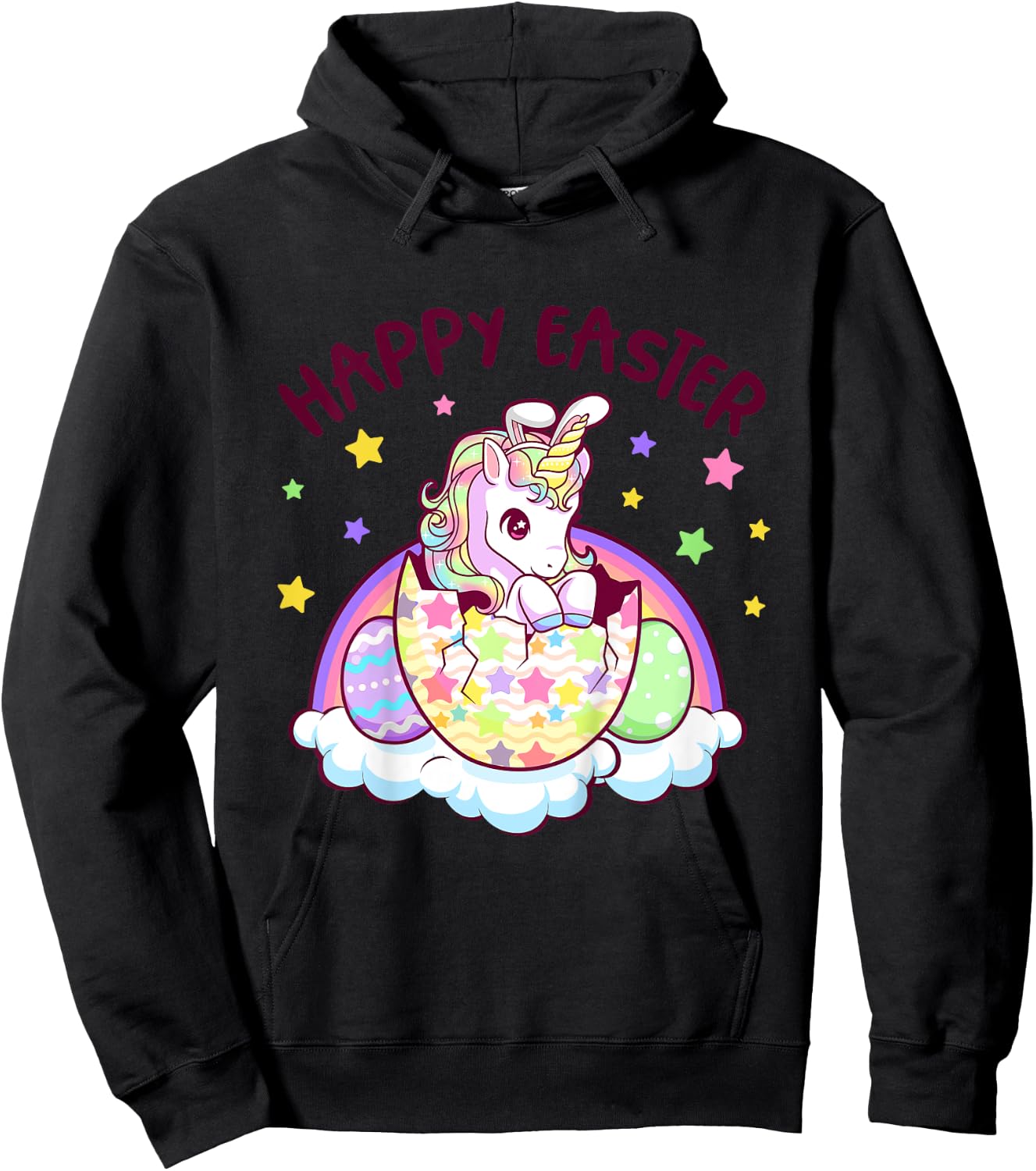 Happy Easter Unicorn Bunny Girls Kids Easter Eggs Hoodie - Hoodie | Black