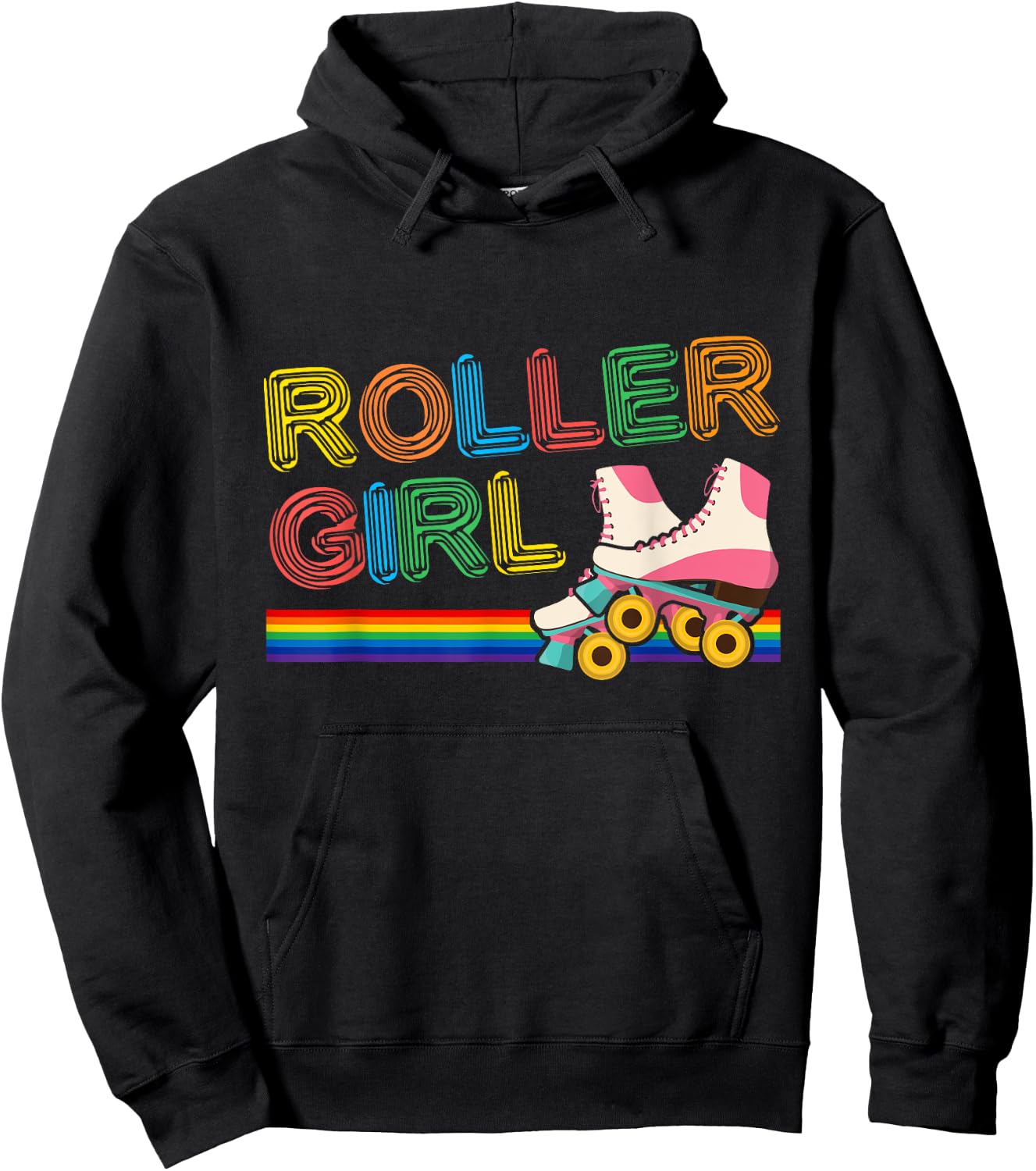 Roller Girl Vintage Seventies 70's Cool Retro Skates Skating Hoodie - Hoodie | Black