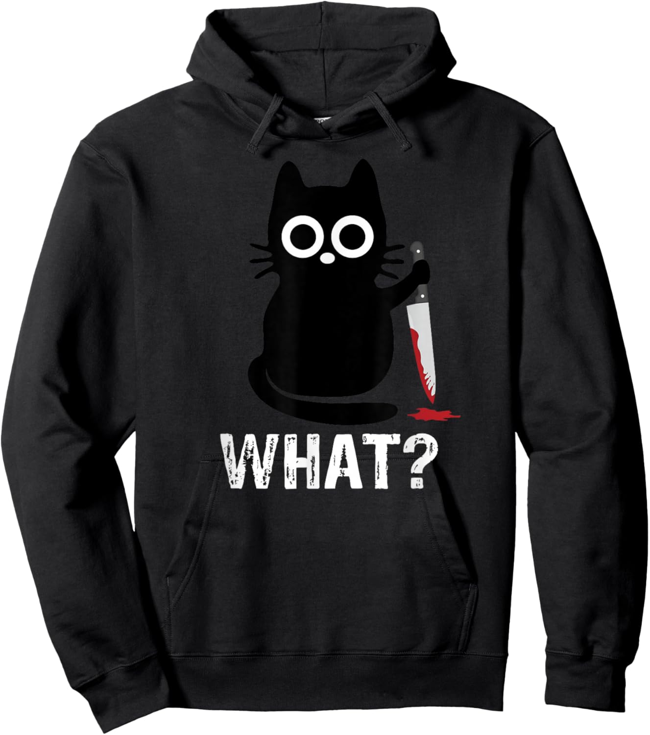 What? Funny Cat With Knife Graphic Design Hoodie - Hoodie | Black