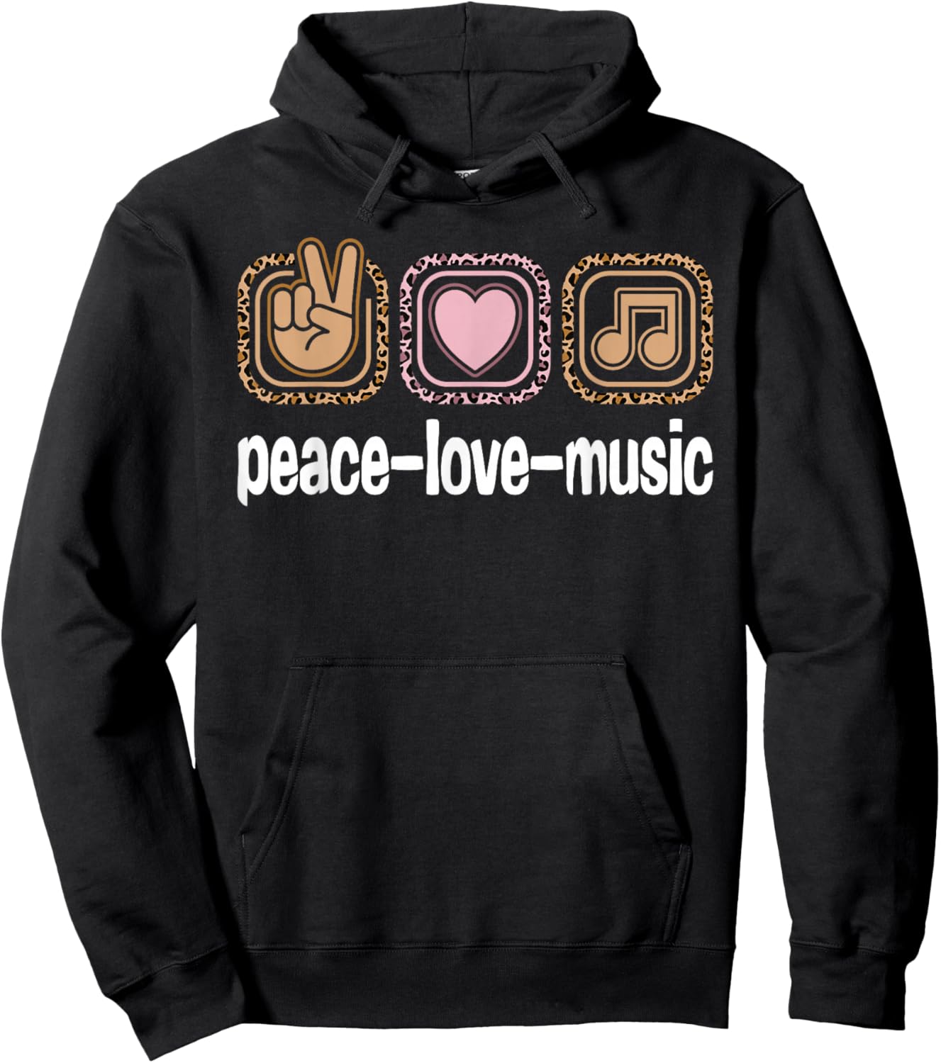 Music Lovers Leopard Print Women Girls Kids Peace Love Music Hoodie - Hoodie | Black
