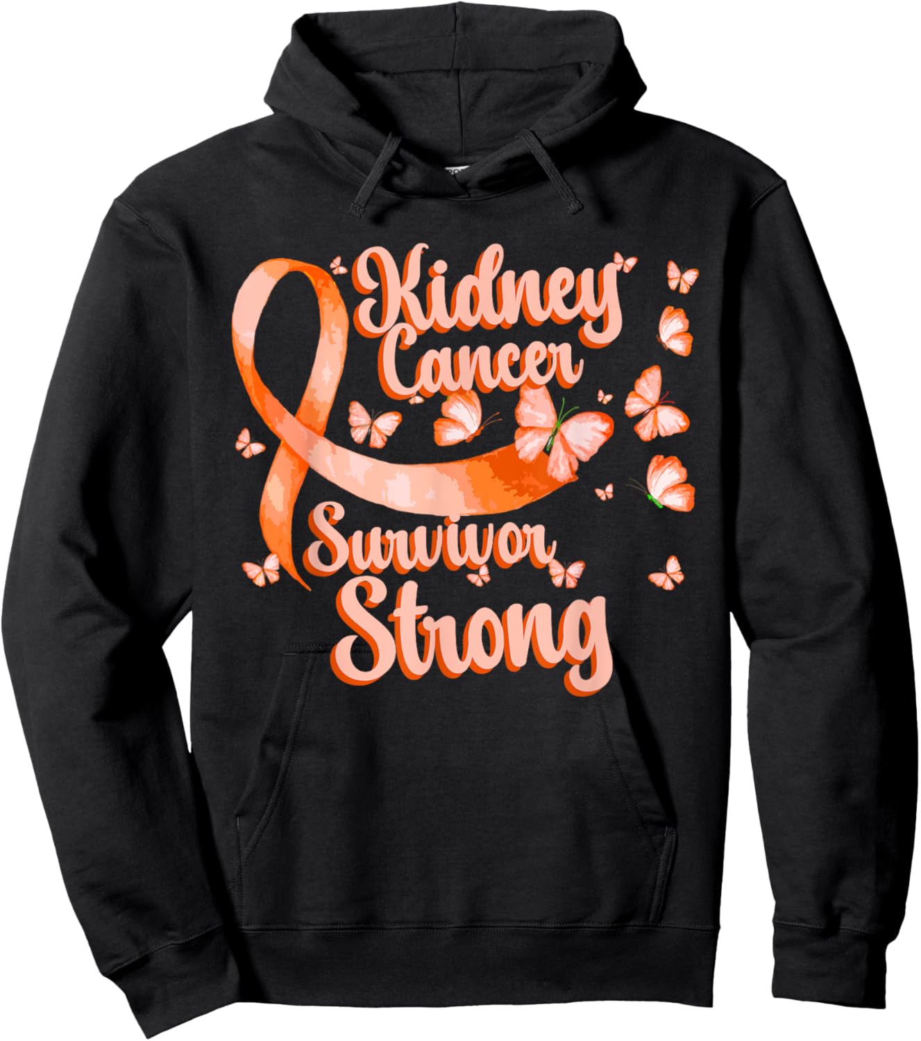Kidney Cancer Awareness Survivor Butterfly Orange Ribbon Hoodie - Hoodie | Black