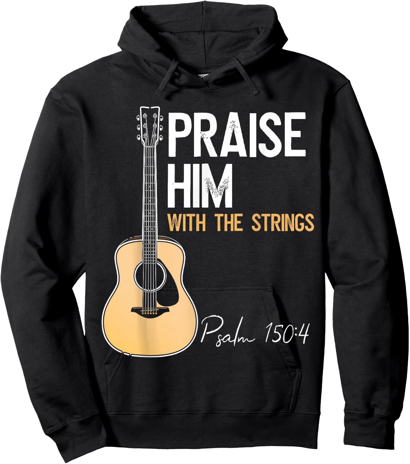 Praise Him With Strings Christian Guitar Psalm 150:4 Hoodie - Hoodie | Black
