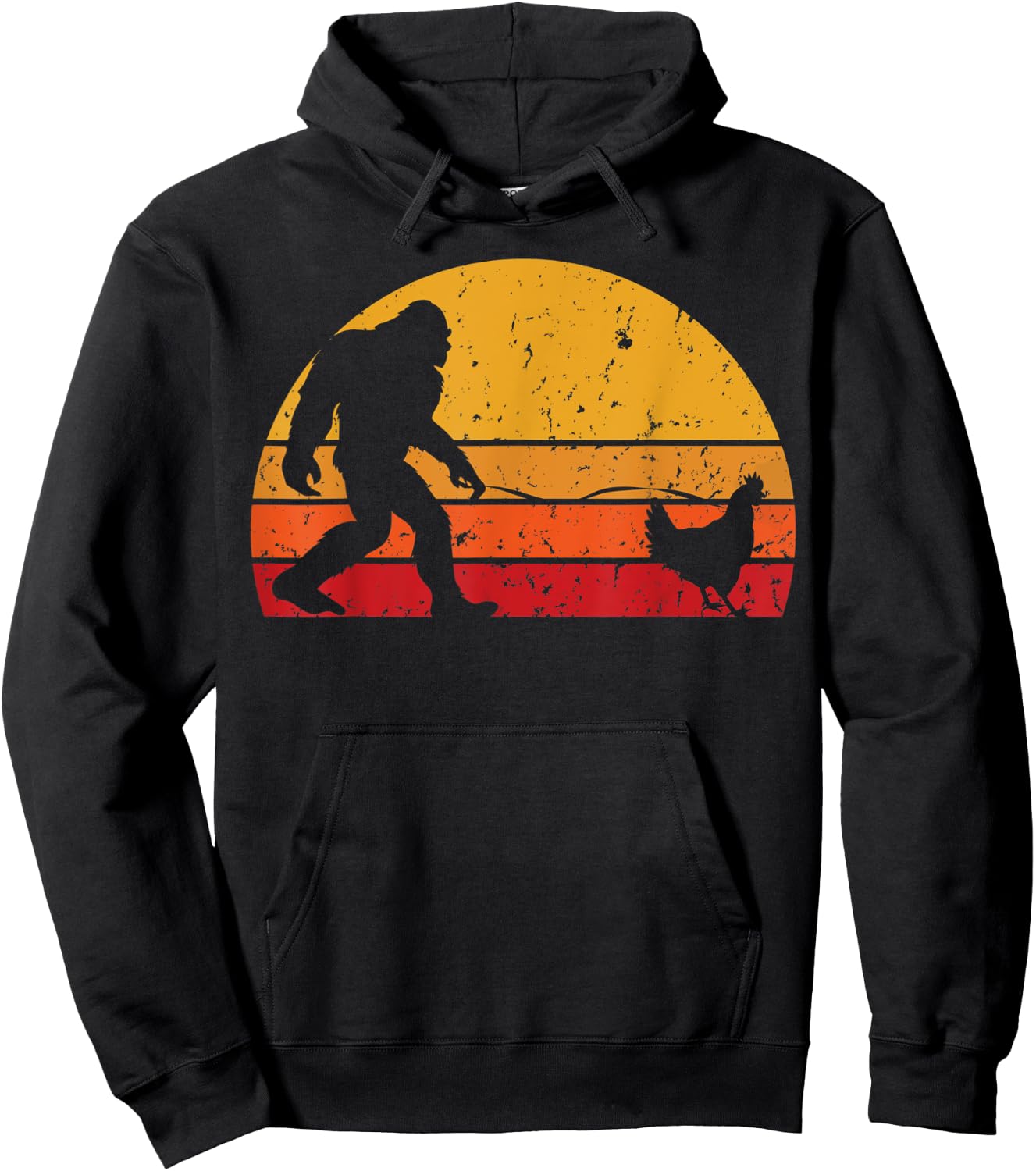 Vintage Sunset Bigfoot Walking Chicken Funny Hoodie - Hoodie | Black