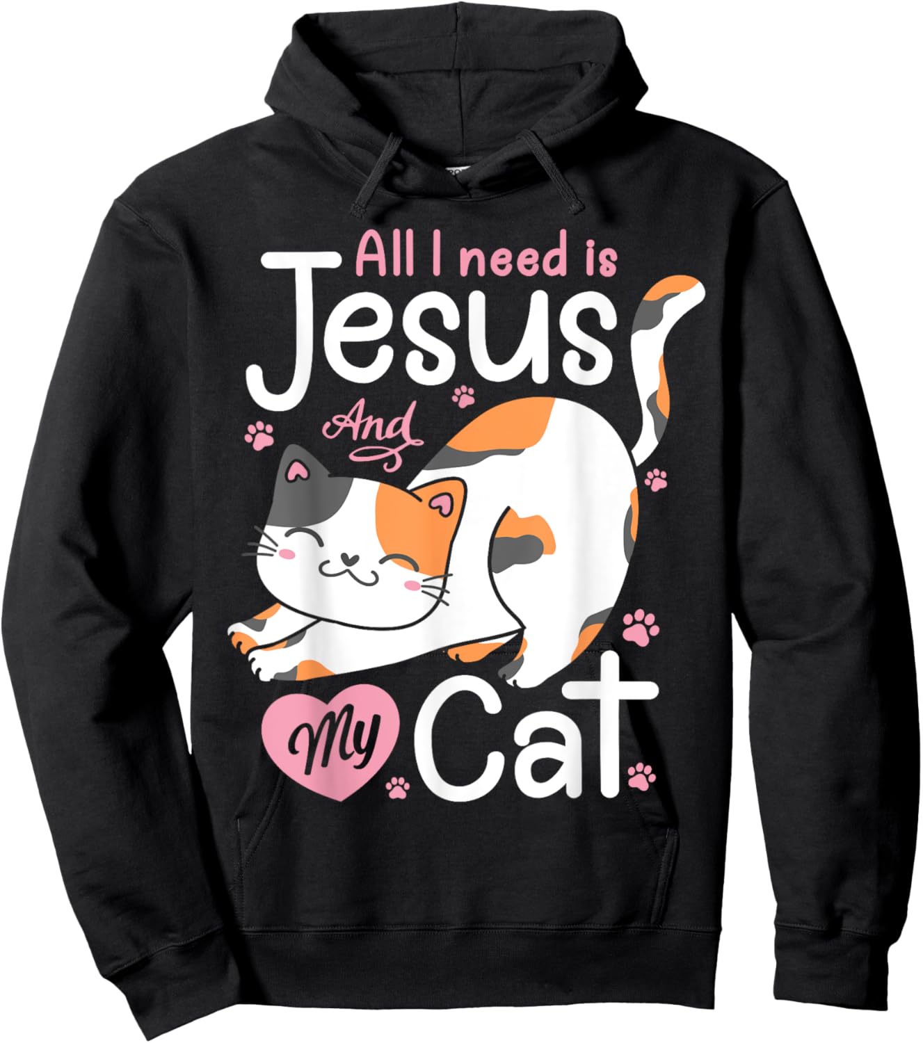 Feline Pawsitive Cat Co All I Need Is Jesus And My Cat Lover Christian Women Girls Hoodie - Hoodie | Black