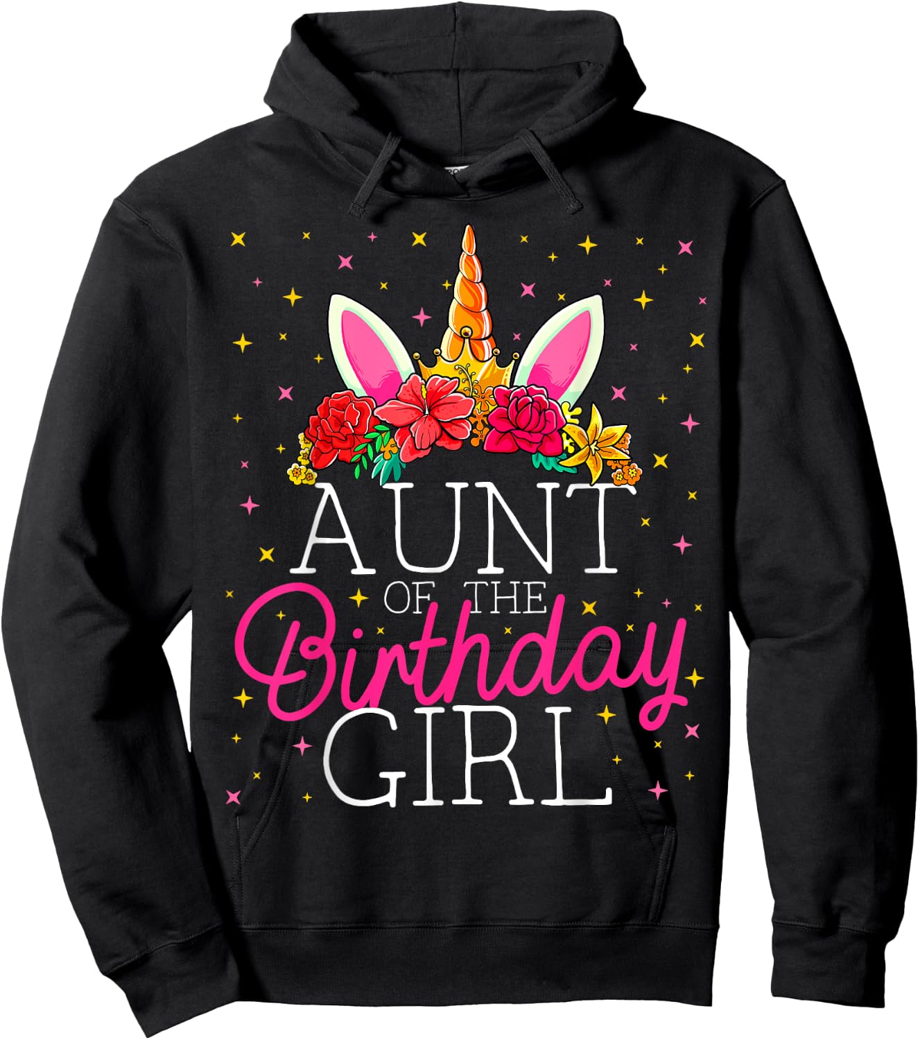 Aunt of the Birthday Girl Unicorn Matching Family Hoodie - Hoodie | Black