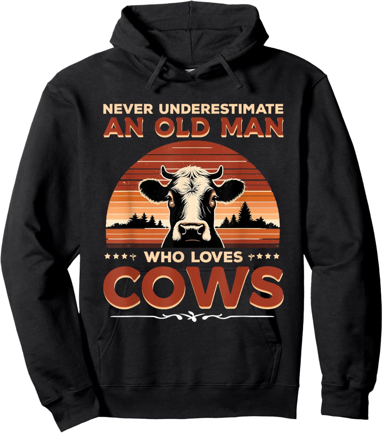 Never Underestimate An Old Man Who Loves Cows Cow Farmer Hoodie - Hoodie | Black