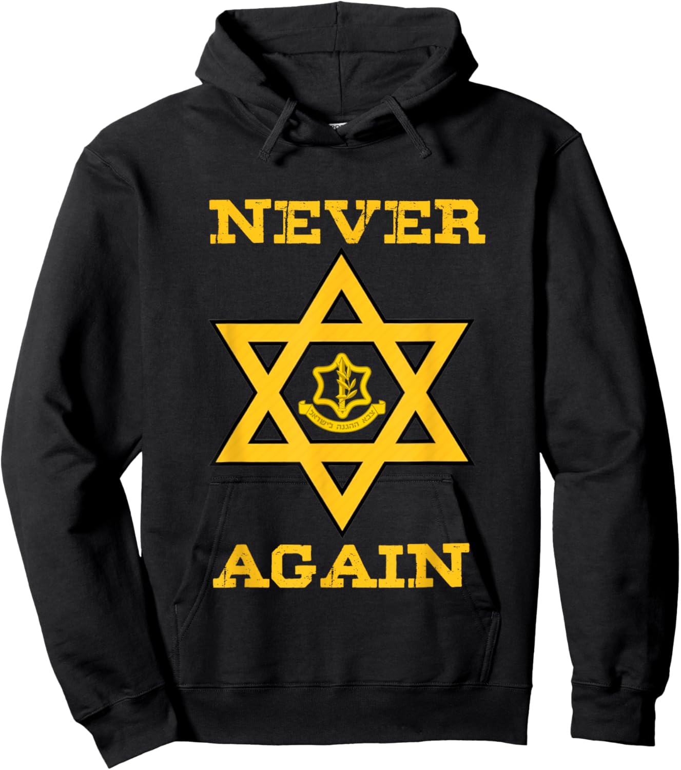 Never Again Support Israel Jewish Star Of David Idf Logo Hoodie - Hoodie | Black