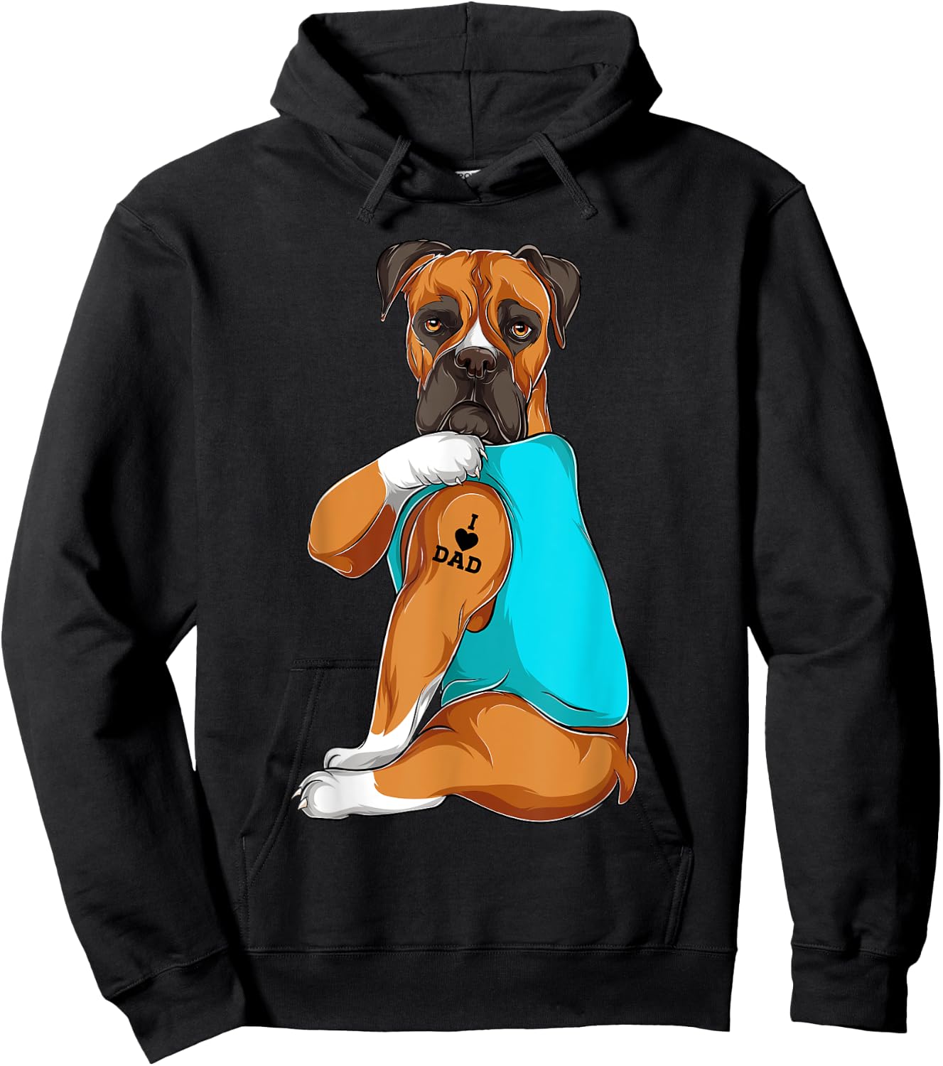 Boxer I Love Dad Tattoo Apparel, Dog Dad Gifts Dads Women Hoodie - Hoodie | Black