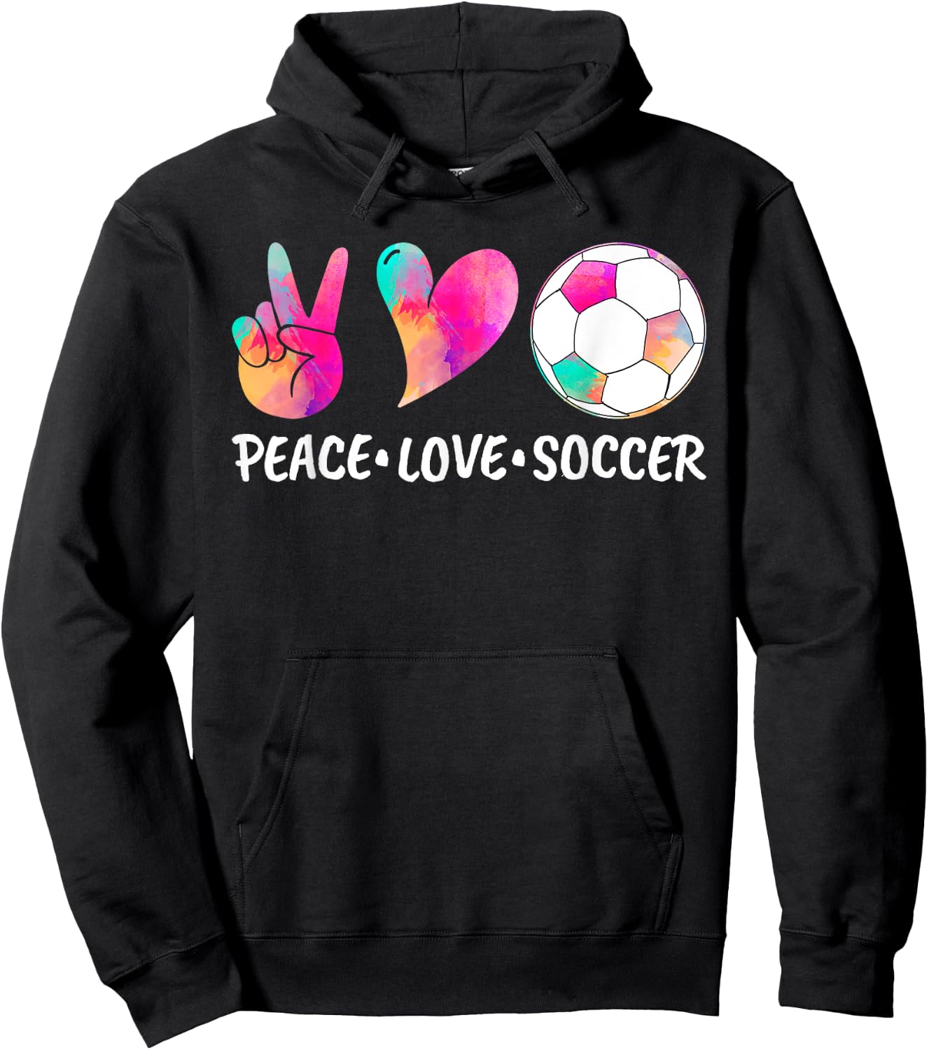 Soccer & Girls, Tie Dye Peace Love Soccer Hoodie - Hoodie | Black