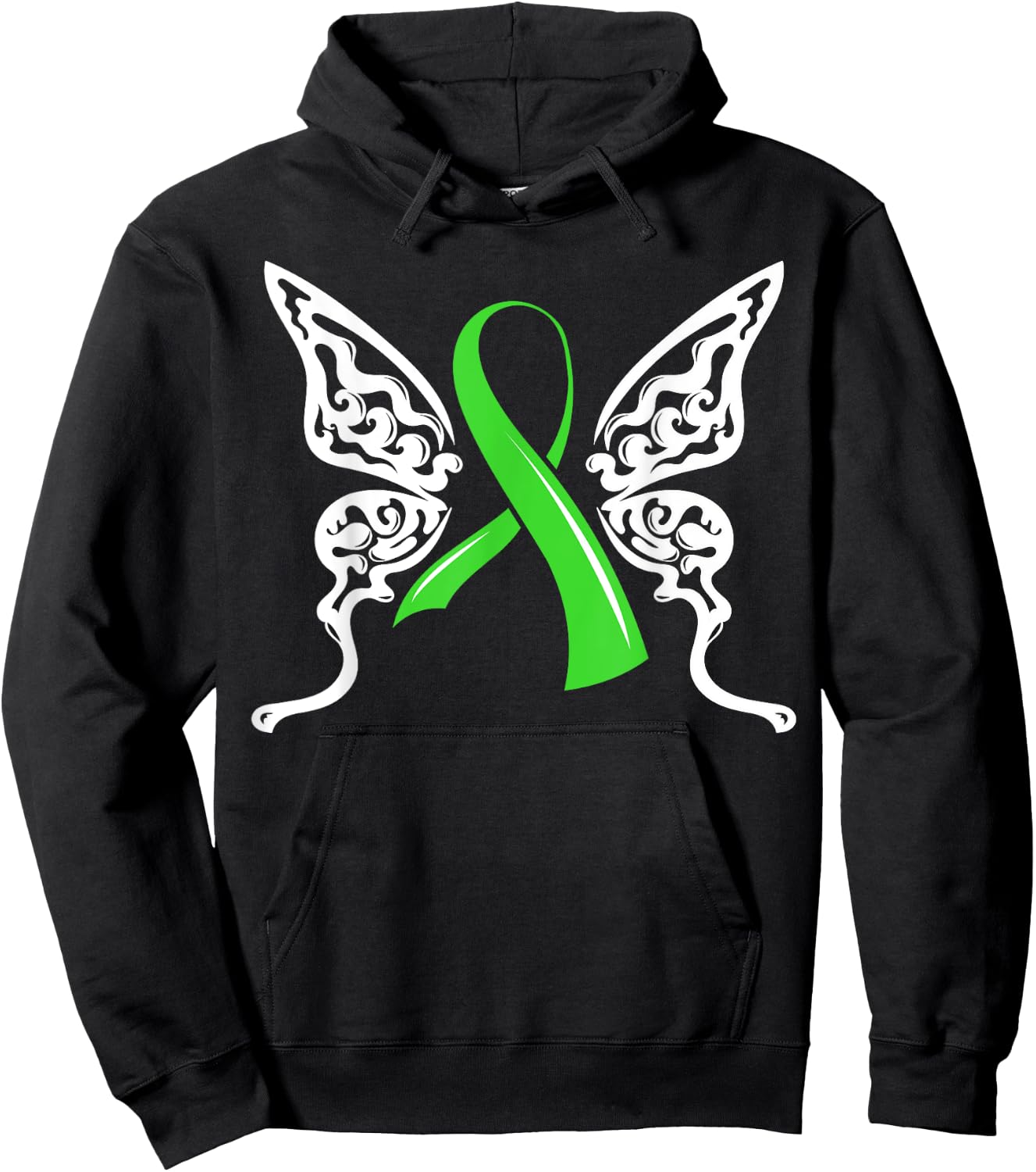 Butterfly Green Ribbon Non-Hodgkin Lymphoma Lymphocytes Hoodie - Hoodie | Black