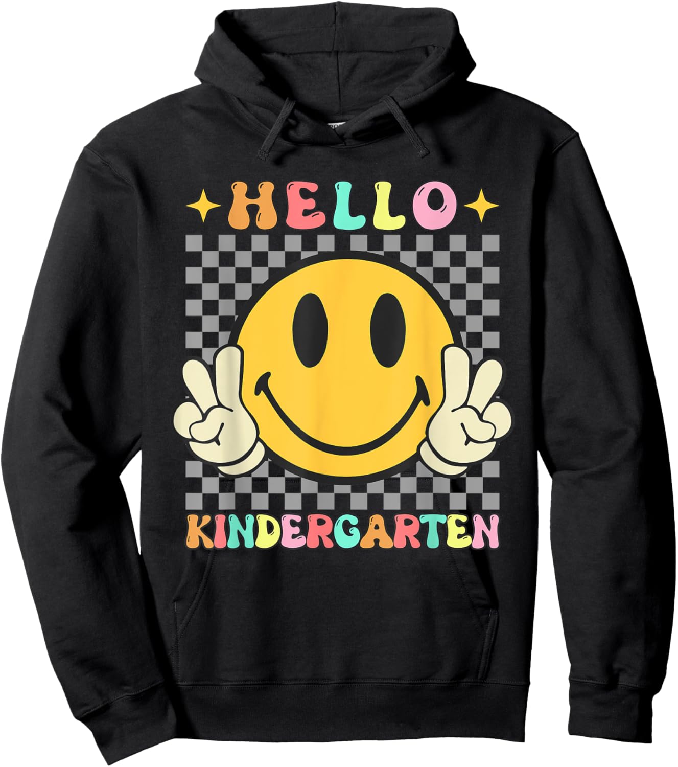 Retro Groovy Kindergarten Back to School Hello Kindergarten Hoodie - Hoodie | Black