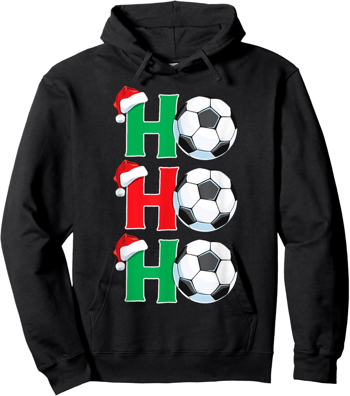 Ho Ho Ho Soccer Ball Santa Hat Boys Christmas Soccer Player Hoodie - Hoodie | Black