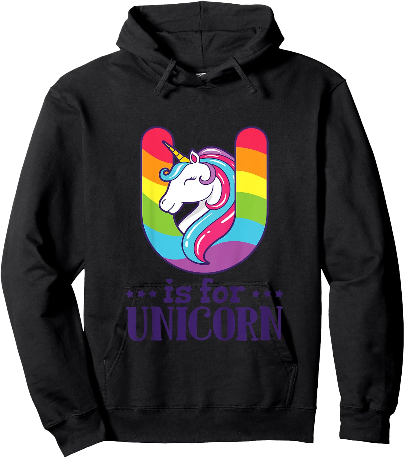 U Is For Unicorn Alphabet Hoodie - Hoodie | Black