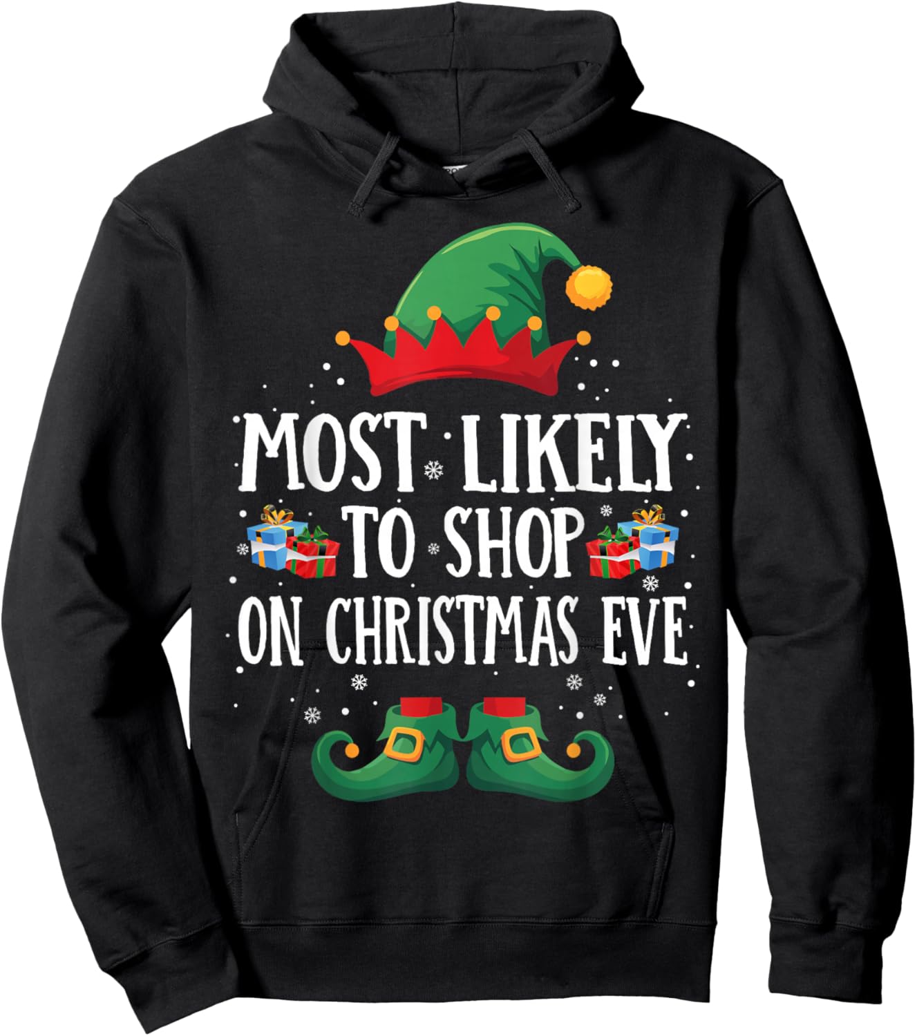 Most Likely to Shop on Christmas Eve Matching Christmas Elf Hoodie - Hoodie | Black