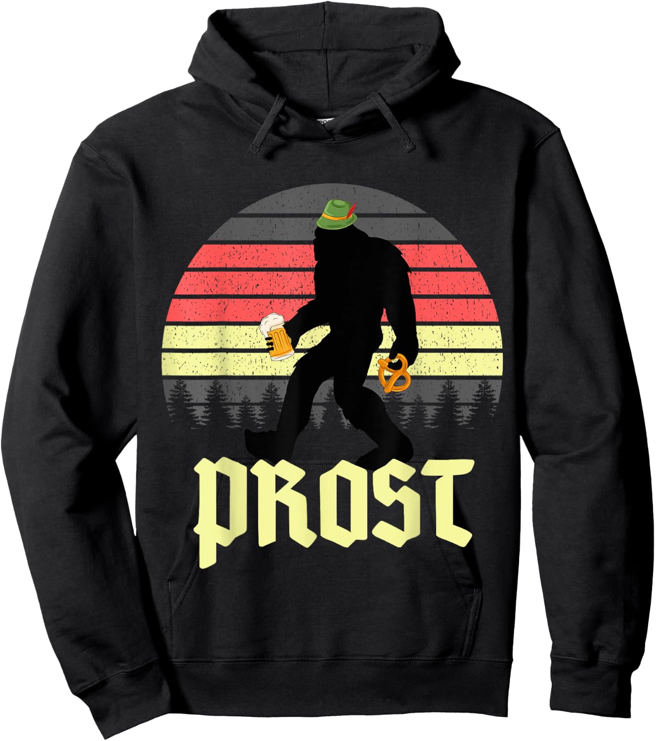Vintage Funny Bigfoot Drinking Beer German Oktoberfest Prost Hoodie - Hoodie | Black