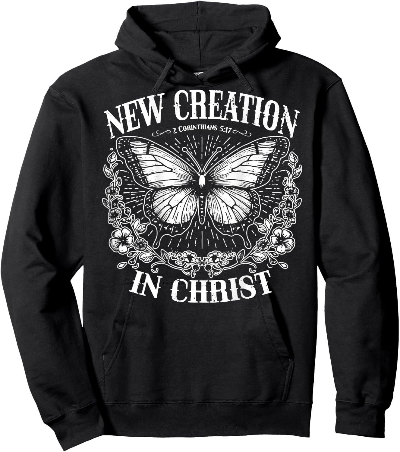 New Creation In Christ, Boho Christian, Faith - On Back Hoodie - Hoodie | Black