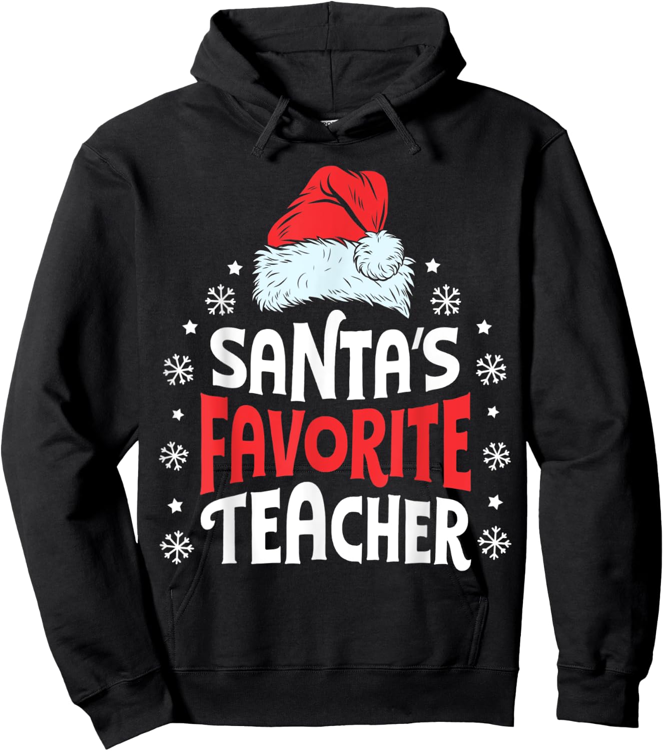 Santa's Favorite Teacher Christmas Women Men Santa Hat Xmas Hoodie - Hoodie | Black