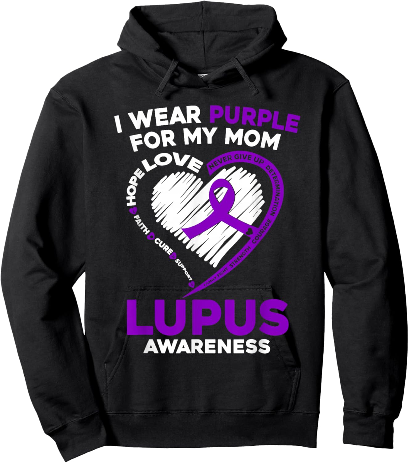 Mom Lupus Awareness I Wear Purple For My Mom Purple Ribbon Hoodie - Hoodie | Black