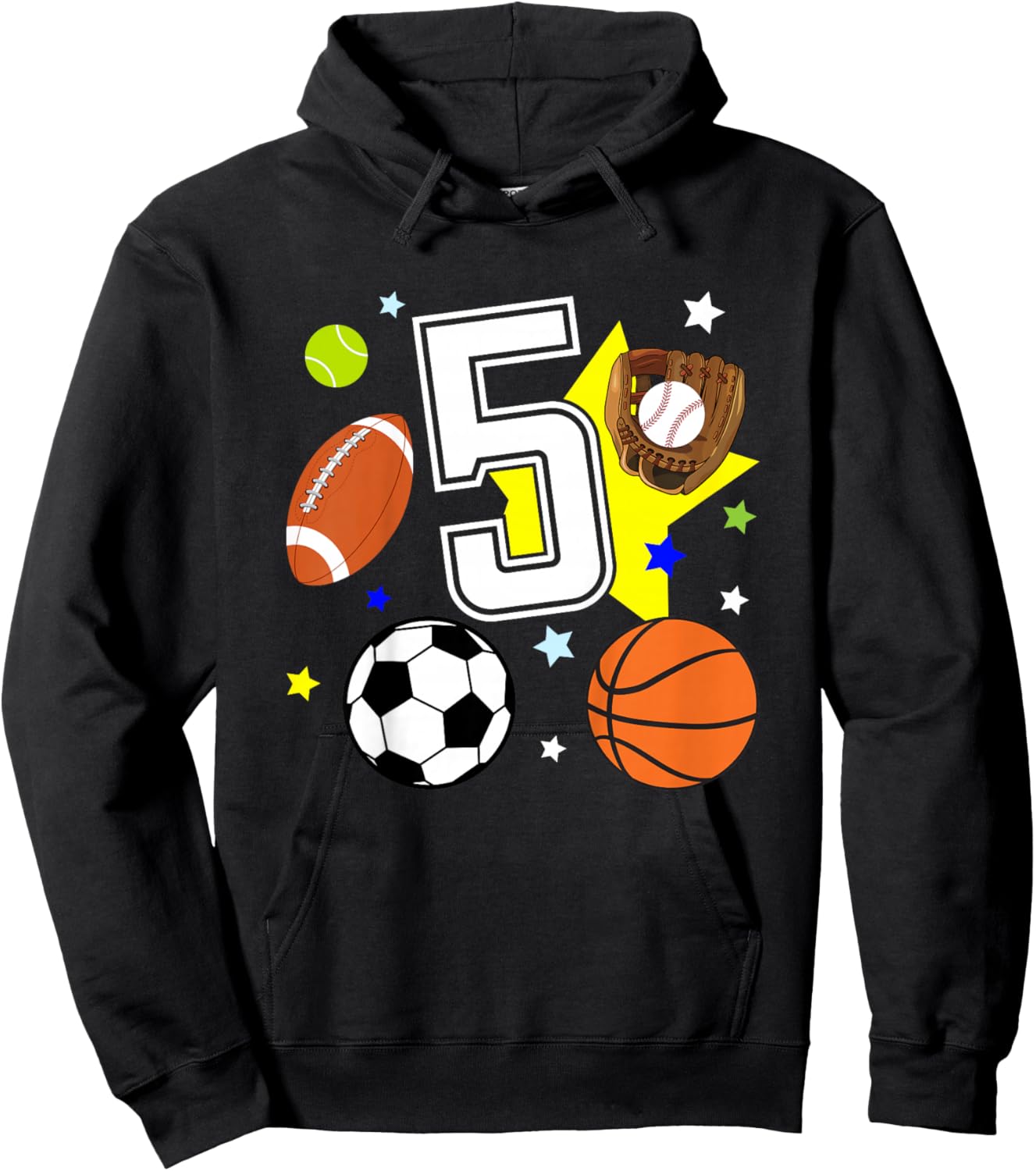 Kids 5th Birthday Sports Birthday Theme 5 Year Old Boy Hoodie - Hoodie | Black