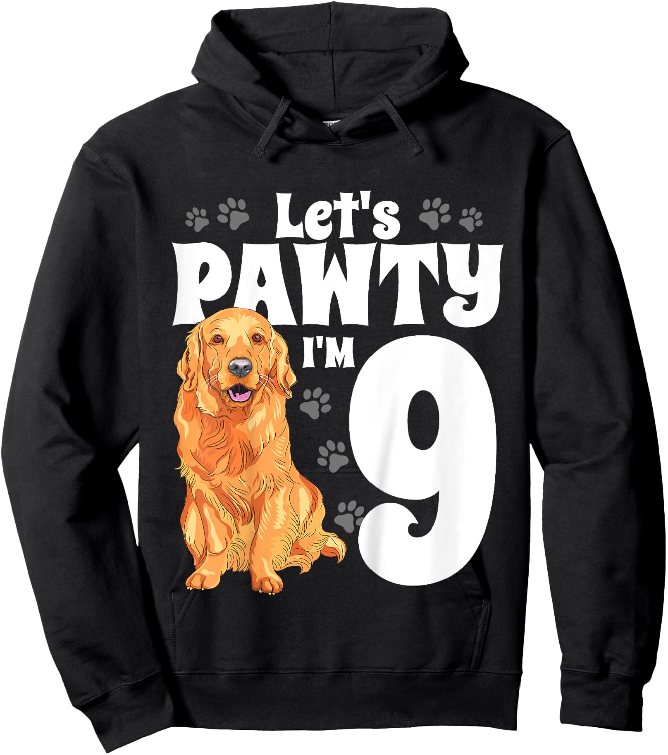 9 Year Old Golden Retriever Dog Birthday Pawty Dogs 9th Gift Hoodie - Hoodie | Black