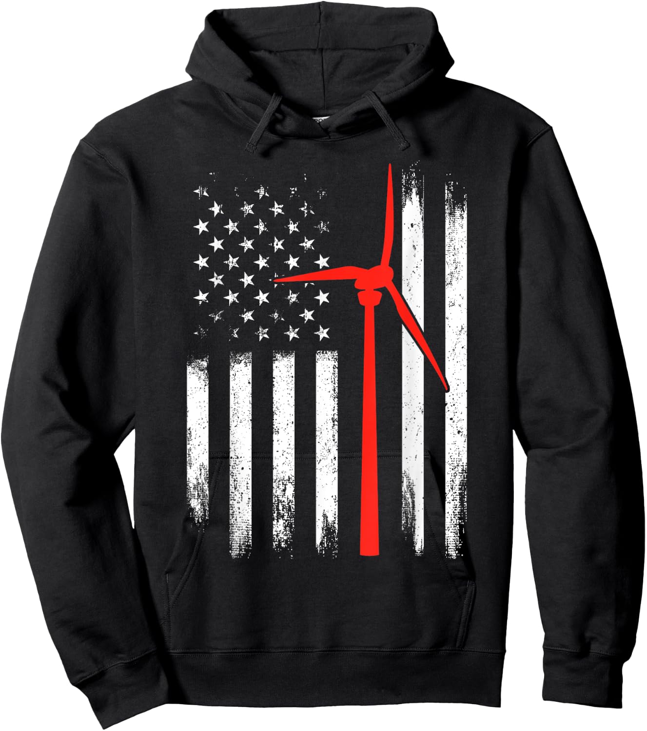 Wind Turbine Technician Shirt American Flag Gifts Hoodie - Hoodie | Black