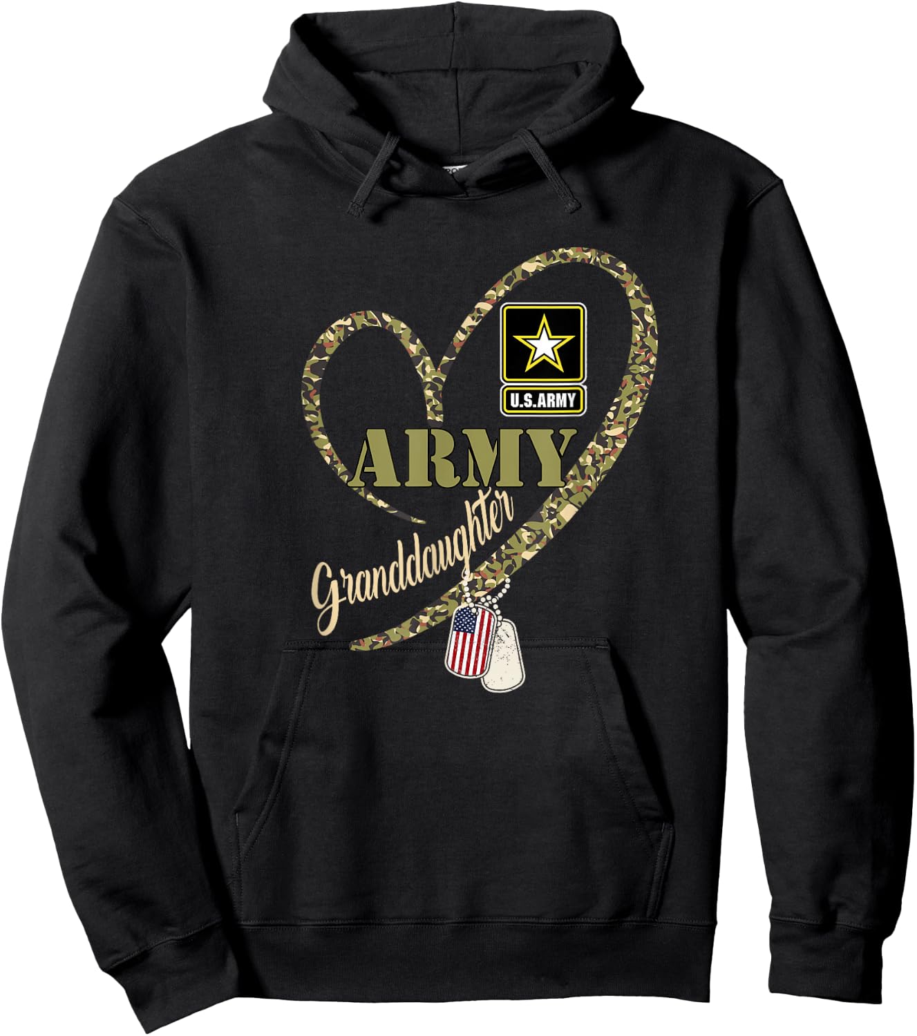 Proud Granddaughter Veteran Funny Military Heart Camouflage Hoodie - Hoodie | Black