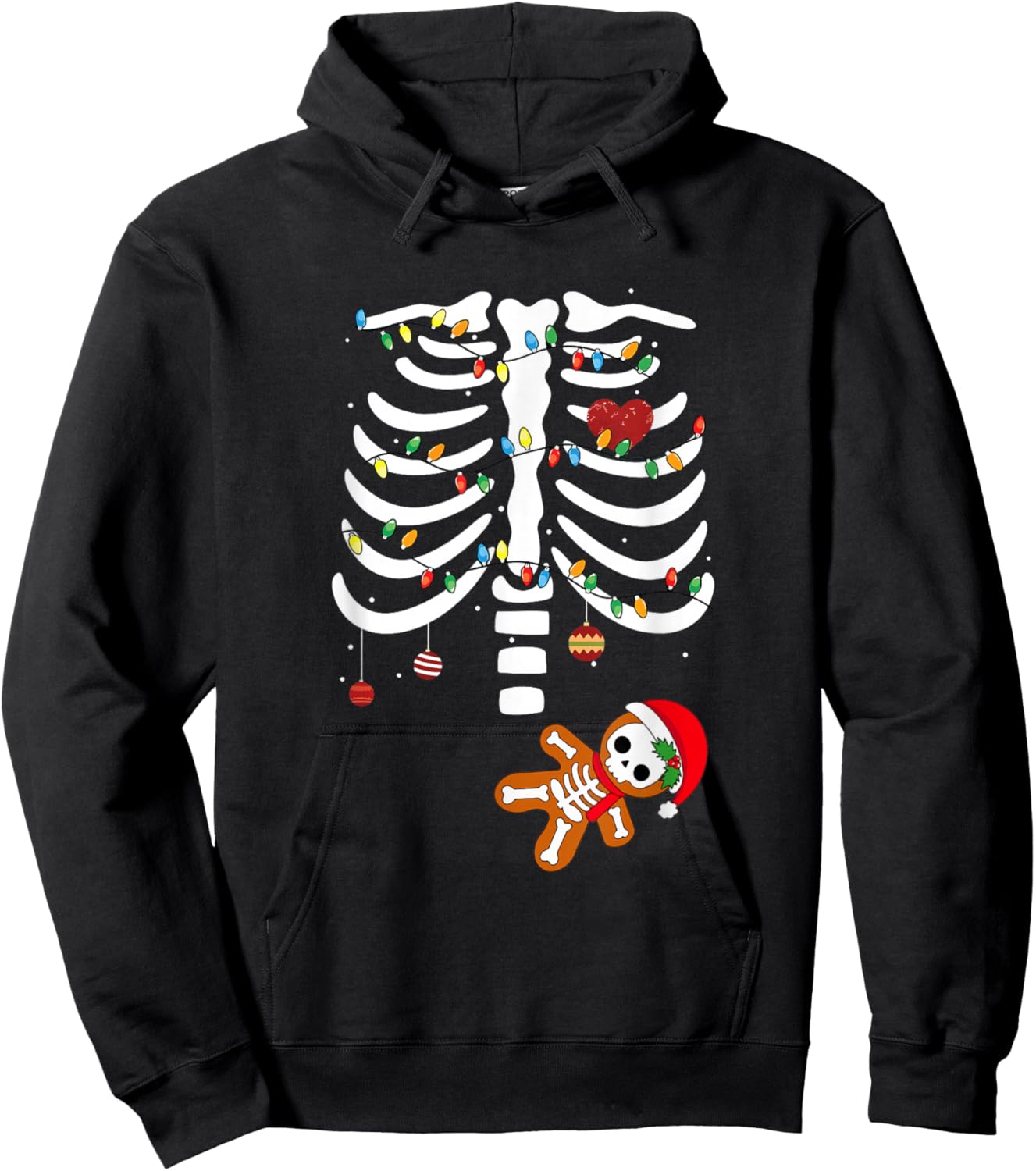 Skeleton Christmas Pregnancy Announcement Merry and Pregnant Hoodie - Hoodie | Black
