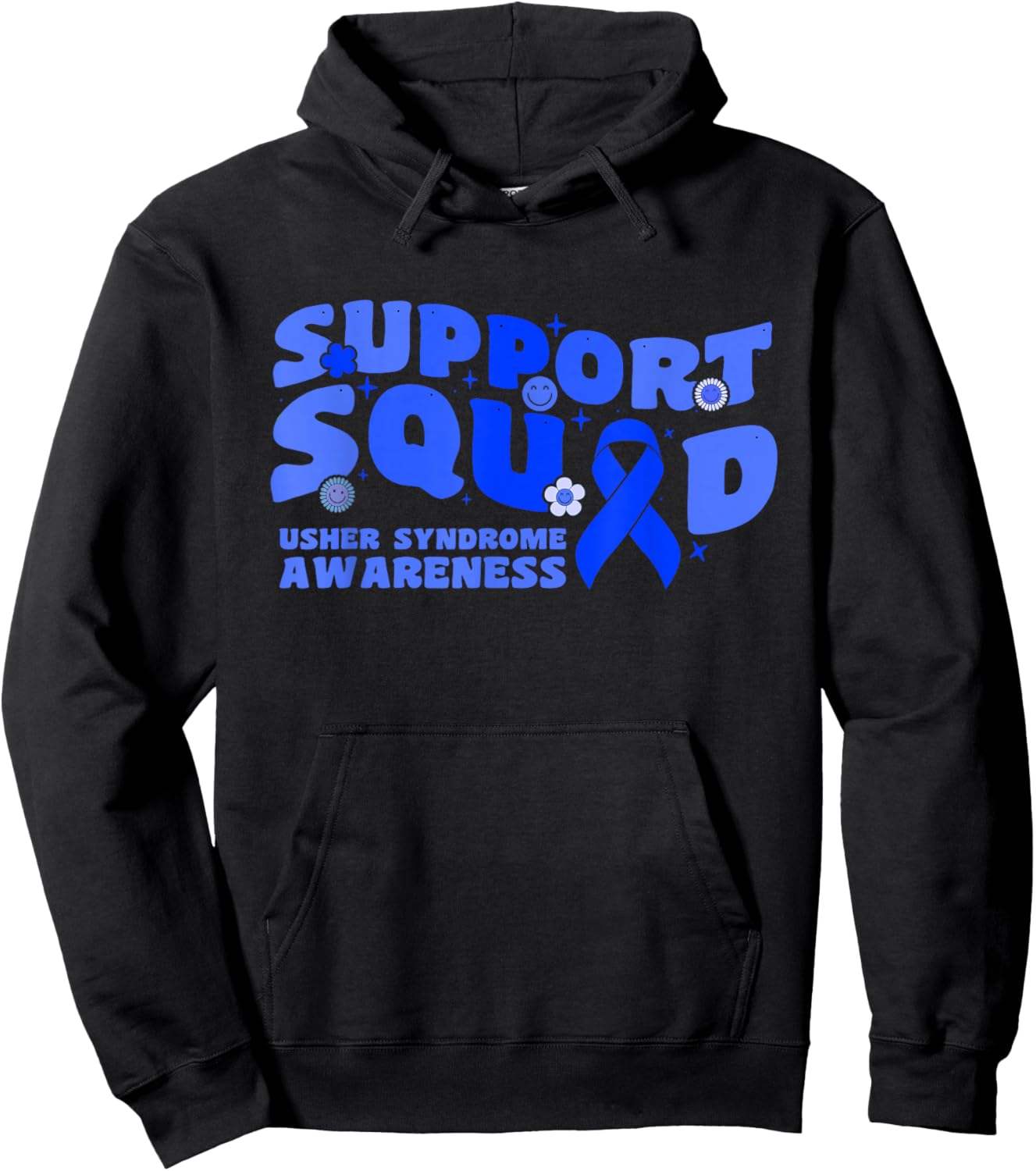 Support Squad Usher Syndrome Awareness Blue Ribbon Fighter Hoodie - Hoodie | Black