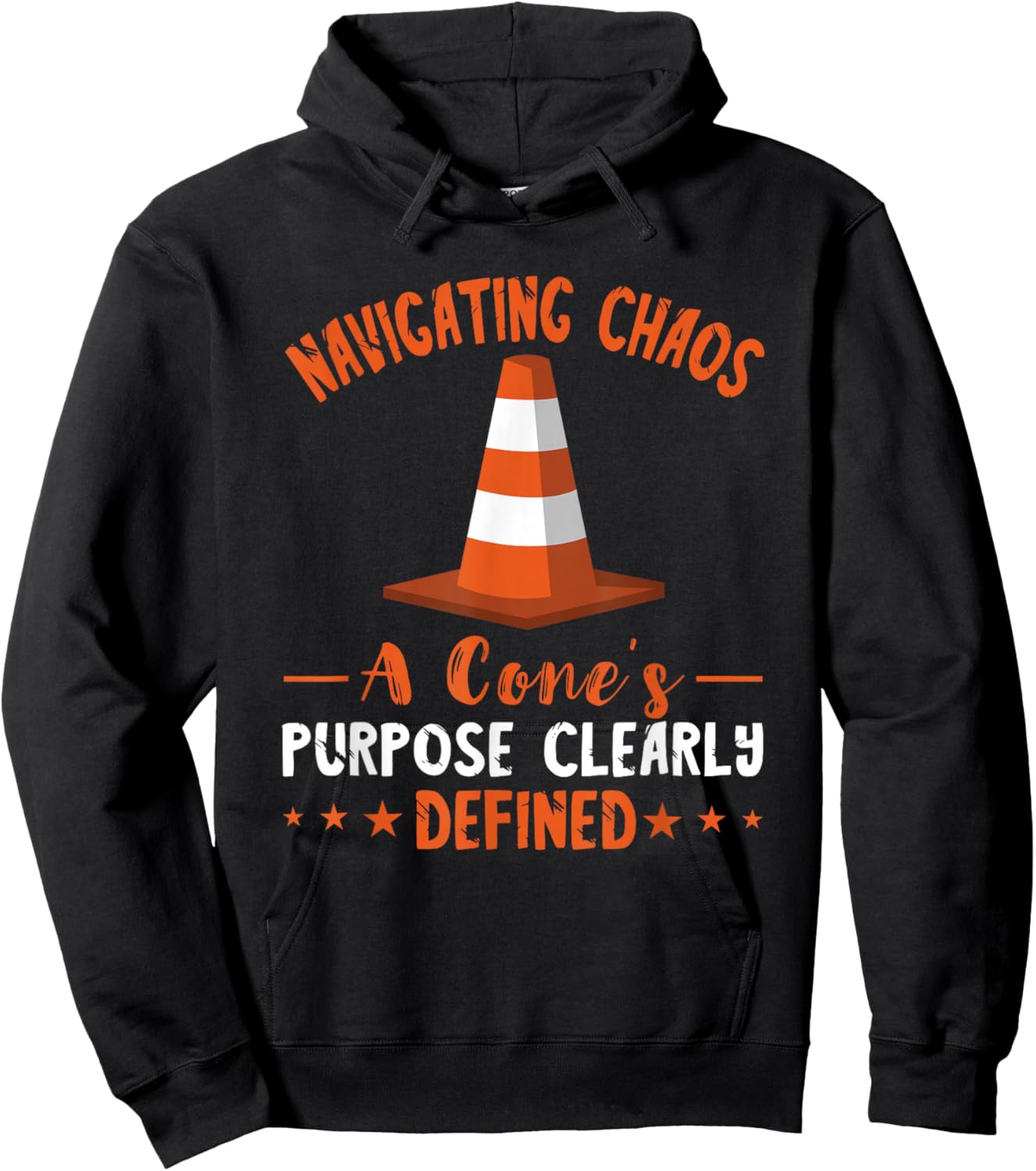 Navigating Chaos Construction Traffic Cone Safety Cone Hoodie - Hoodie | Black
