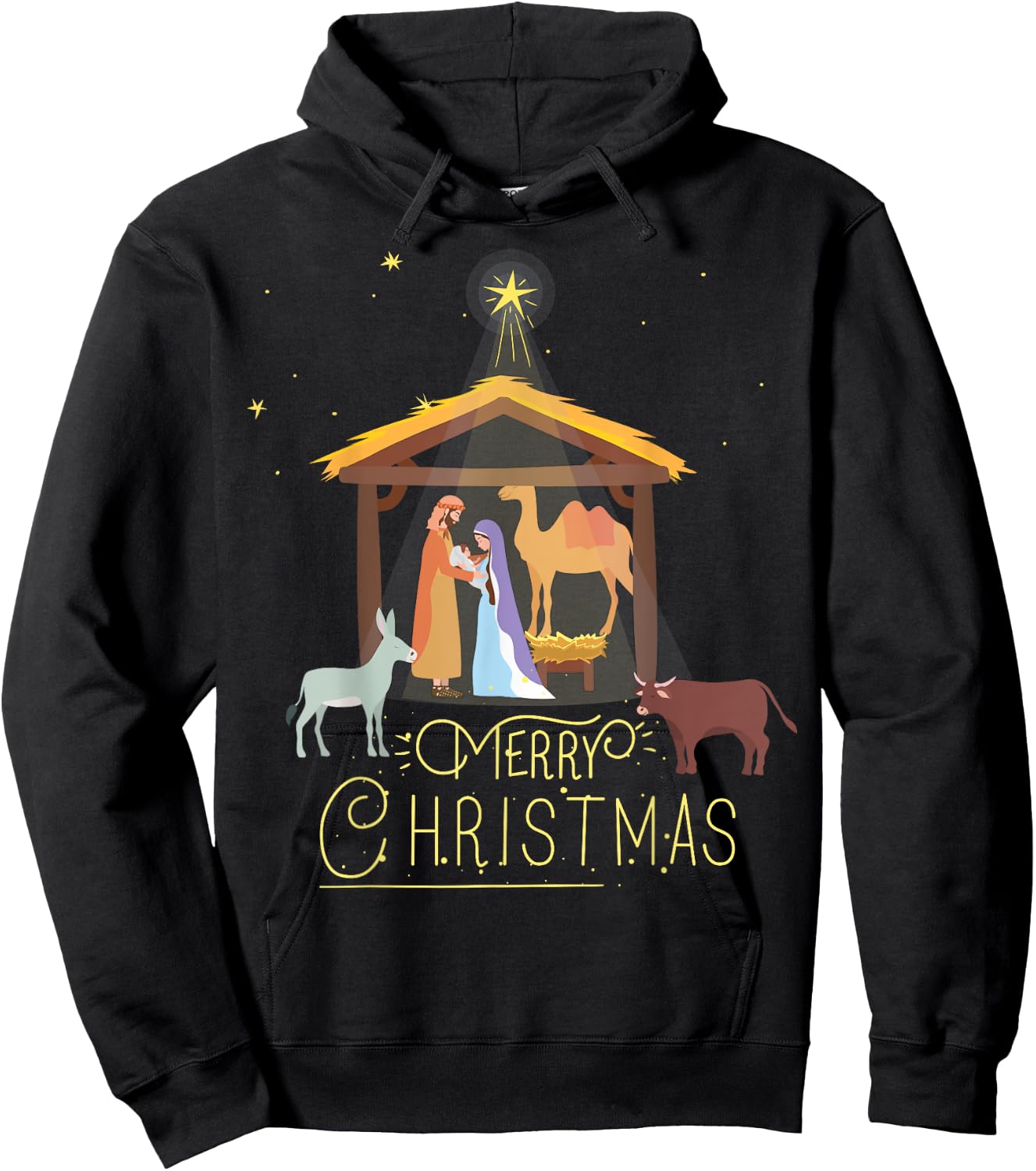 Merry Christmas - Nativity Scene North Star - Baby Jesus Short Sleeve Hoodie - Hoodie | Black