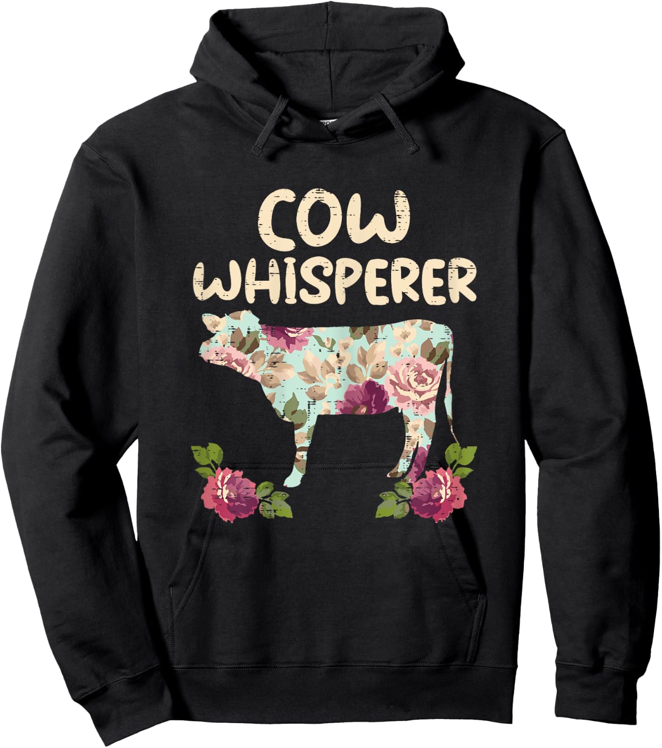 Cow Whisperer Flower Funny Farming Farm Animal Farmer Gift Hoodie - Hoodie | Black