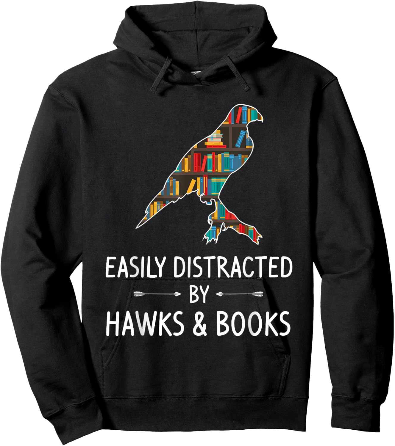 Easily Distracted By Hawks & Books Lover Gift Falcon Bird Hoodie - Hoodie | Black