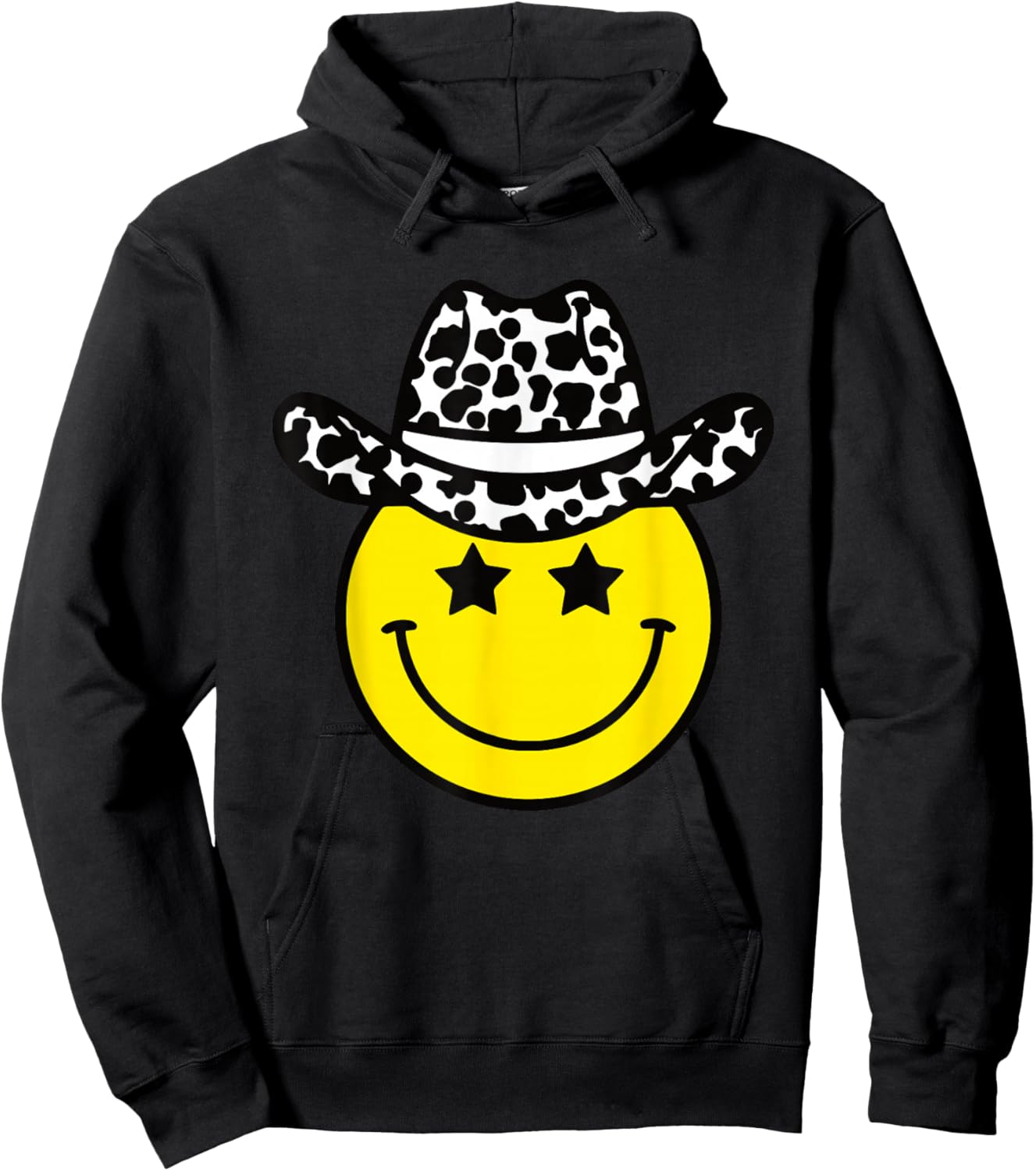 Cute Western Country Cowgirl hat Star Yellow Smile Face Girl Hoodie - Hoodie | Black