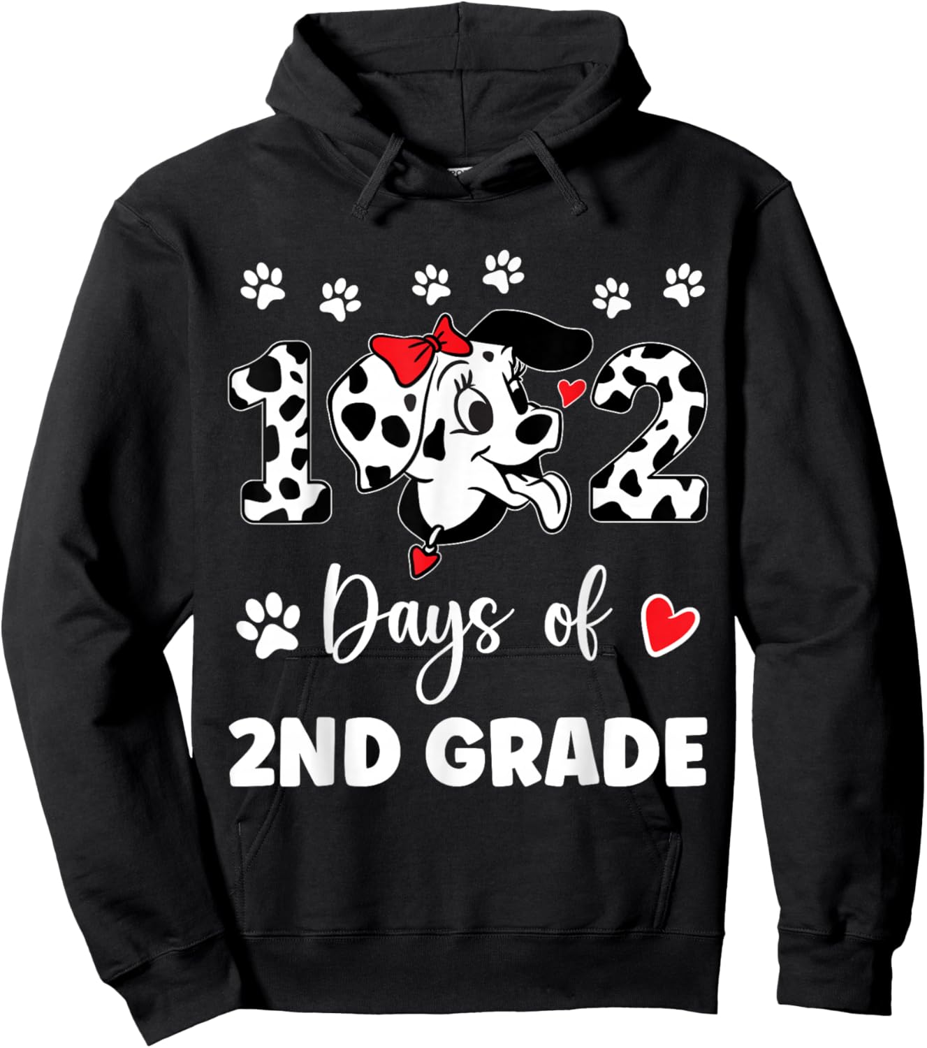 102 Day Of 2nd Grade Dalmatian Dog 100 Days Smarter Teacher Men Women Girls Kids Hoodie - Hoodie | Black