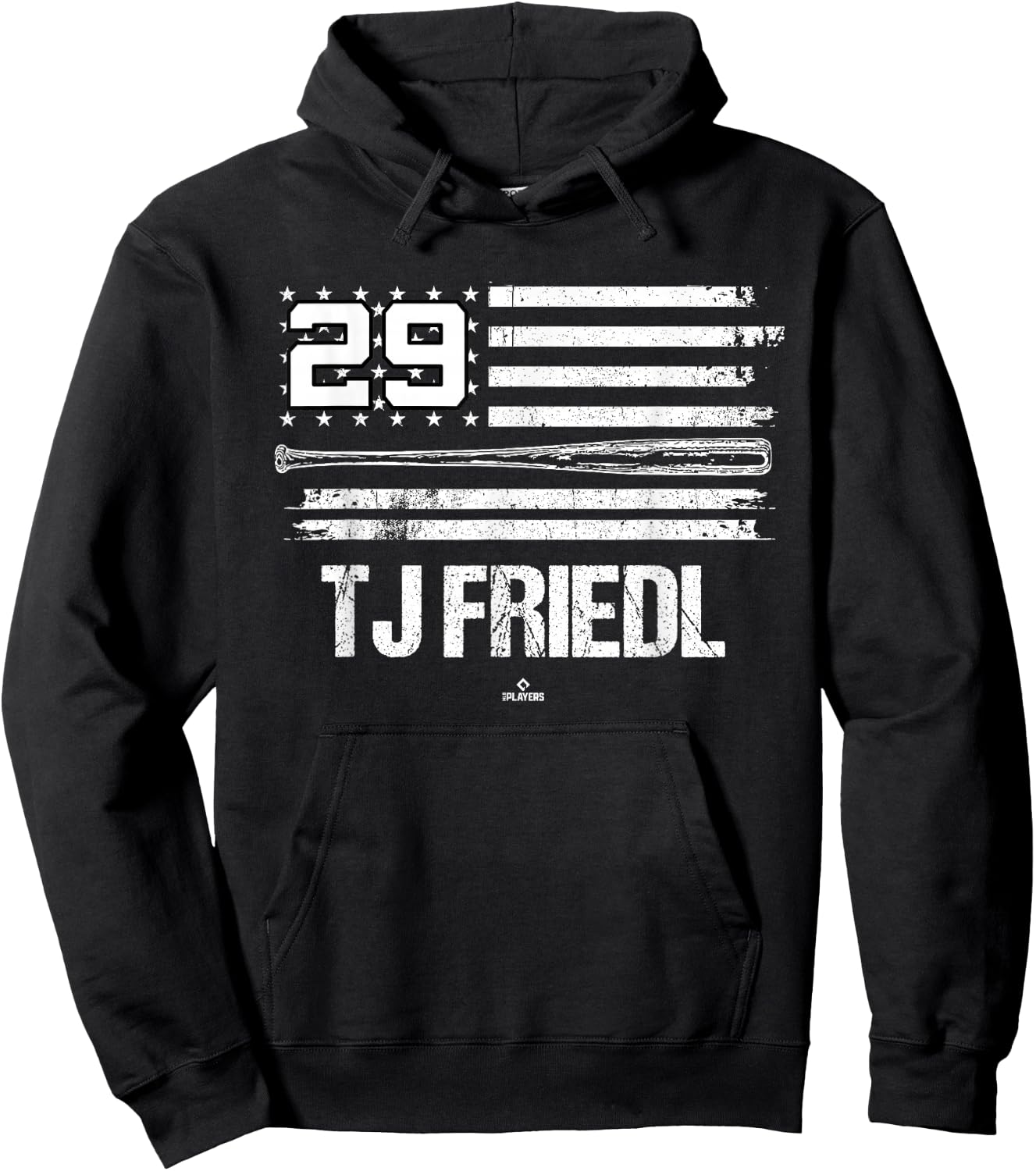 USA Flag Bat TJ Friedl Cincinnati Baseball MLBPA Hoodie - Hoodie | Black