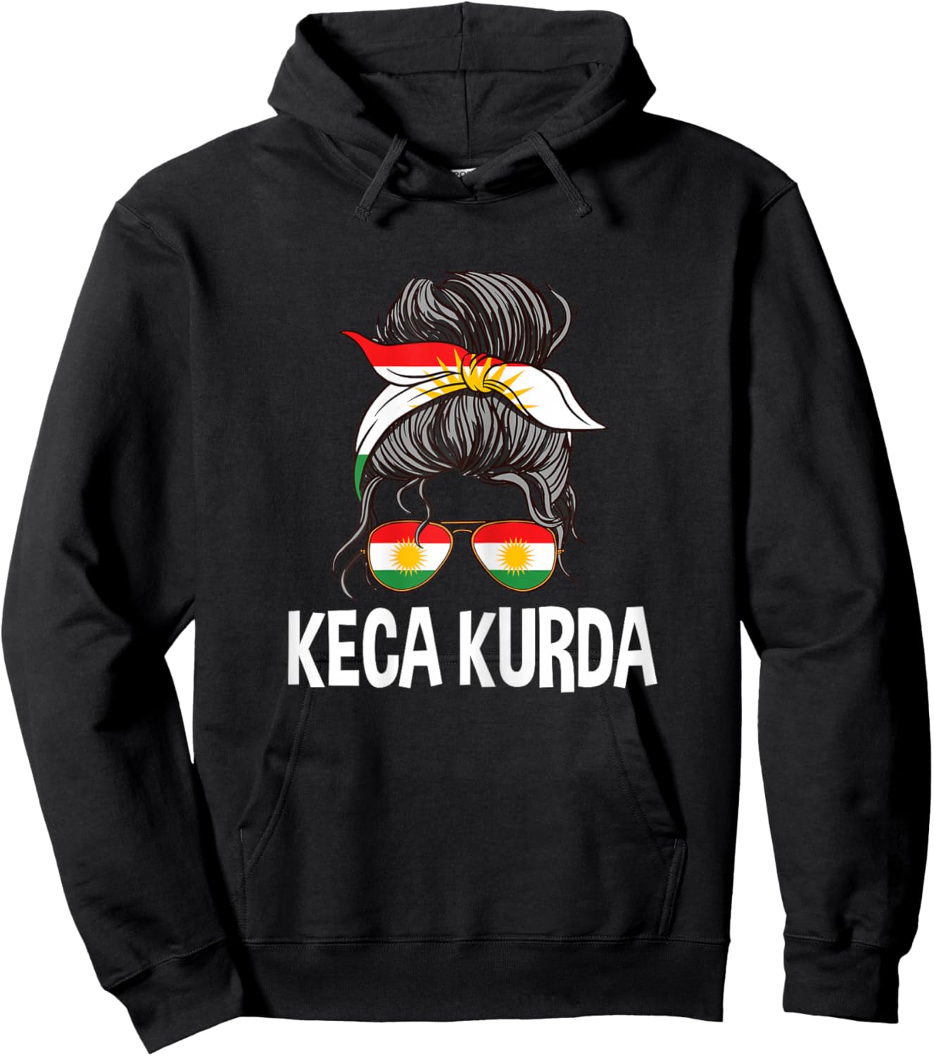 Keca Kurda Kurdish Girl Messy Hair Bun Kurdistan Women Pride Hoodie - Hoodie | Black