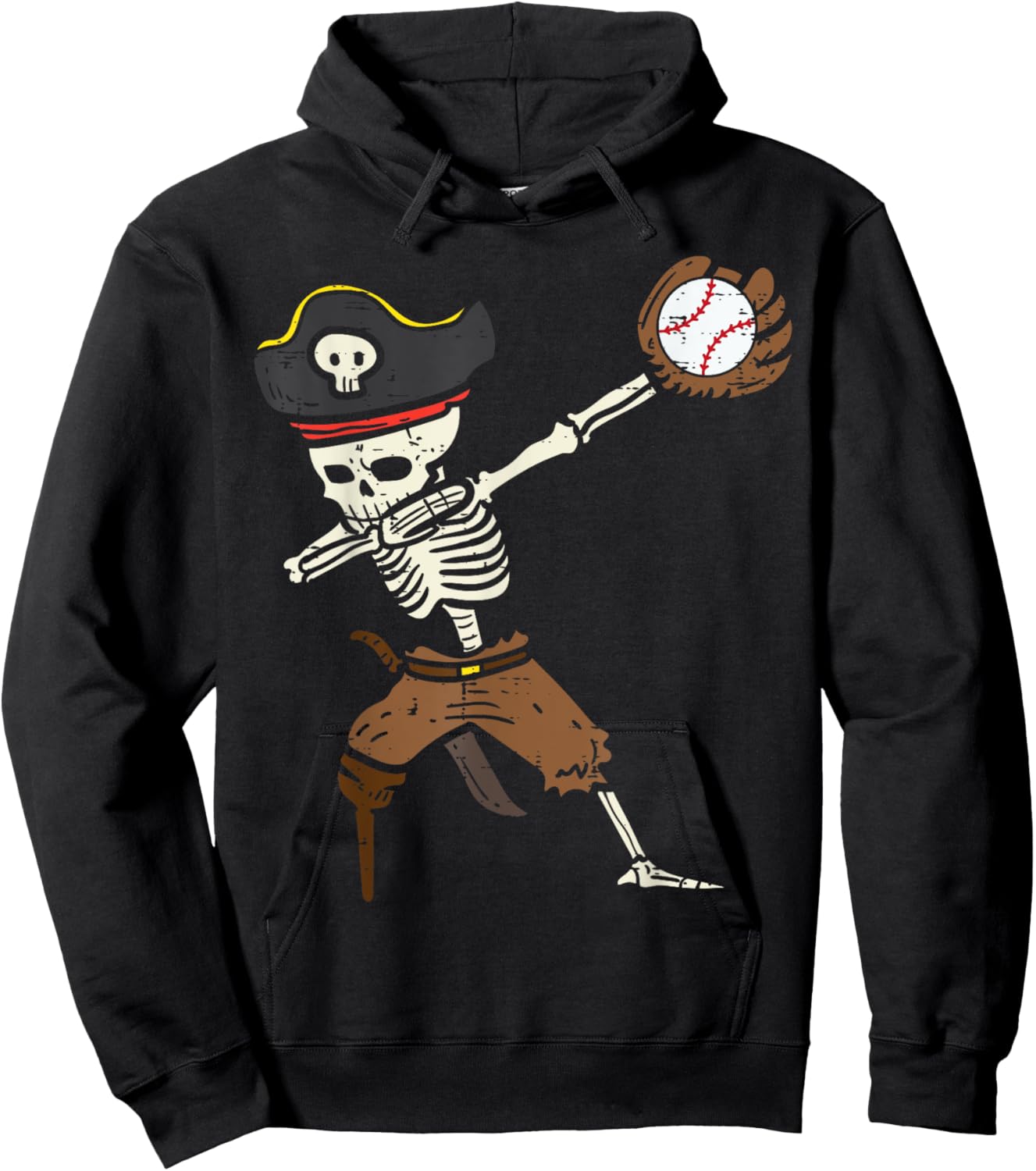 Pirate Skeleton Baseball Catcher Halloween Boys Kids Youth Hoodie - Hoodie | Black