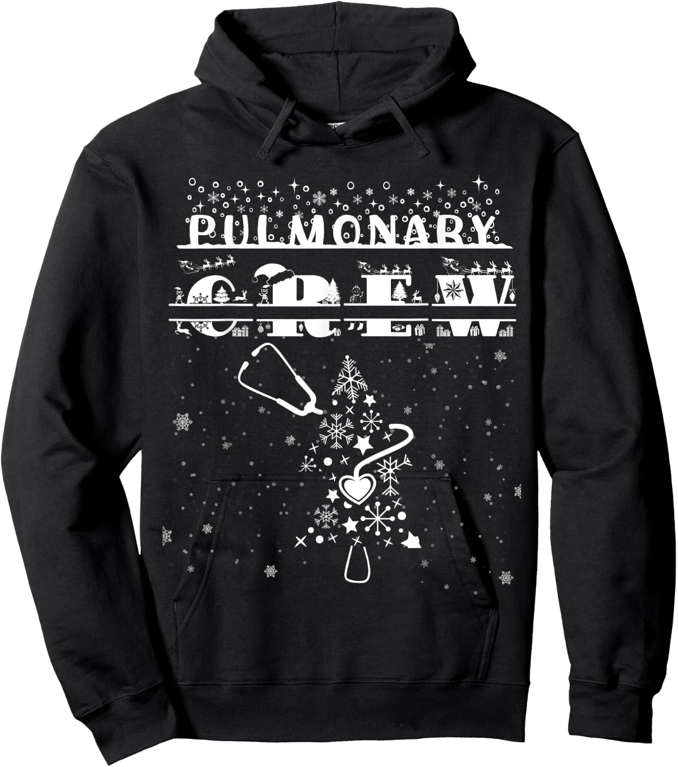 Christmas Pulmonary Nurse Shirt Lung Crew Stethoscope Tree Hoodie - Hoodie | Black